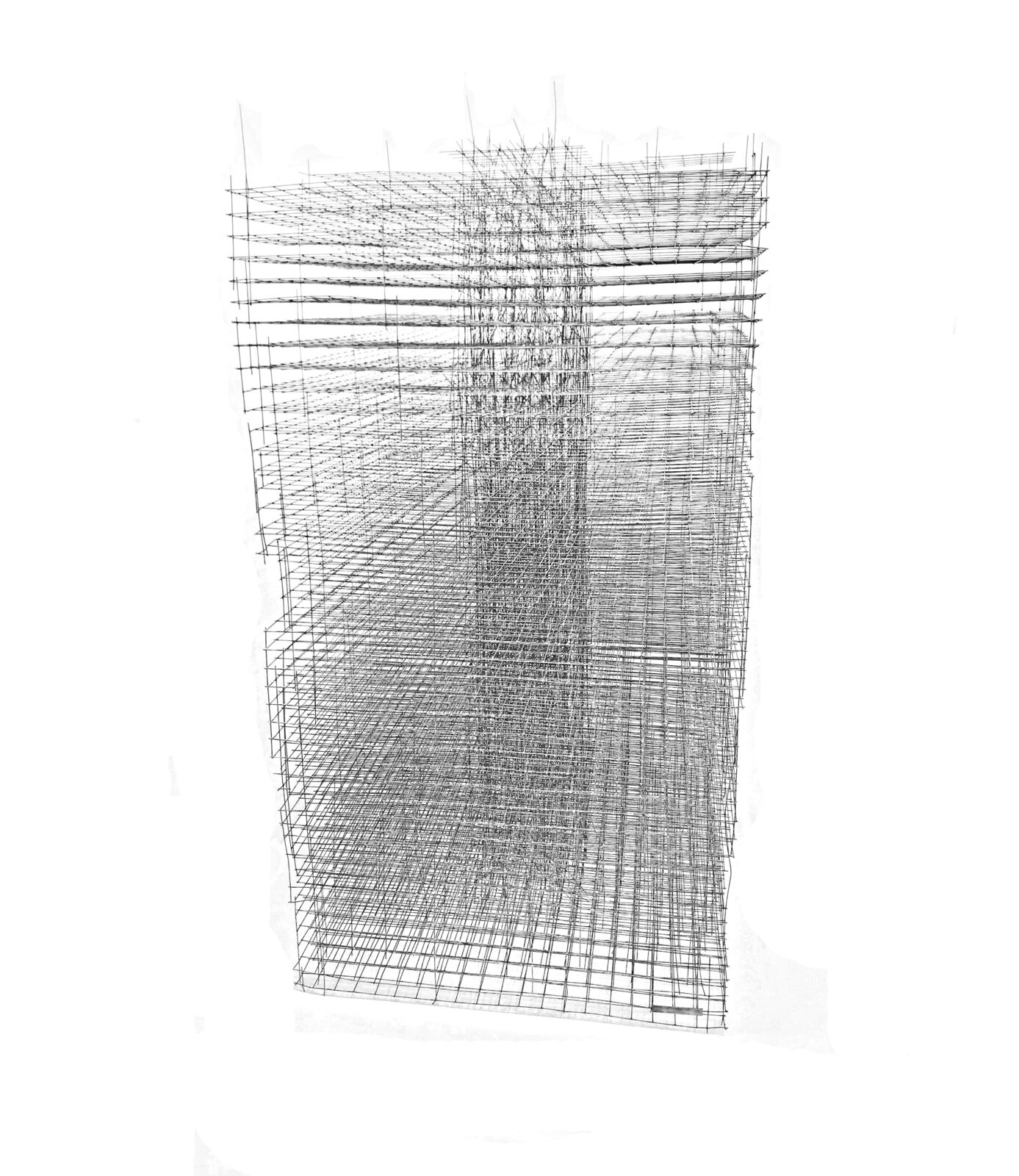 A black and white drawing of a tall building.