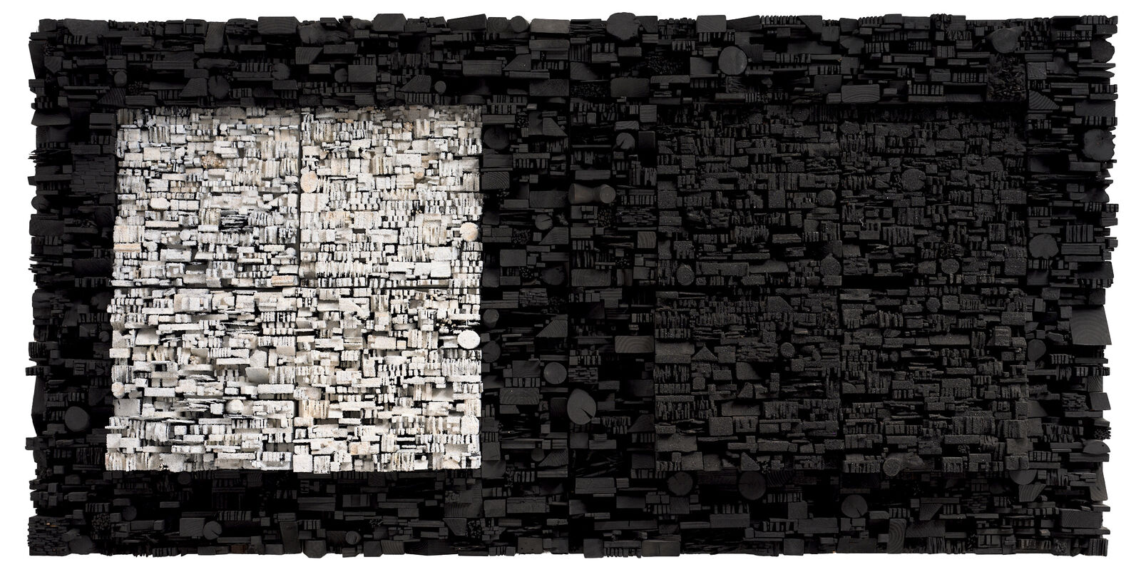 Artwork by Leonardo Drew, Number 443, Made of Wood, paint, plaster and calcium carbonate 