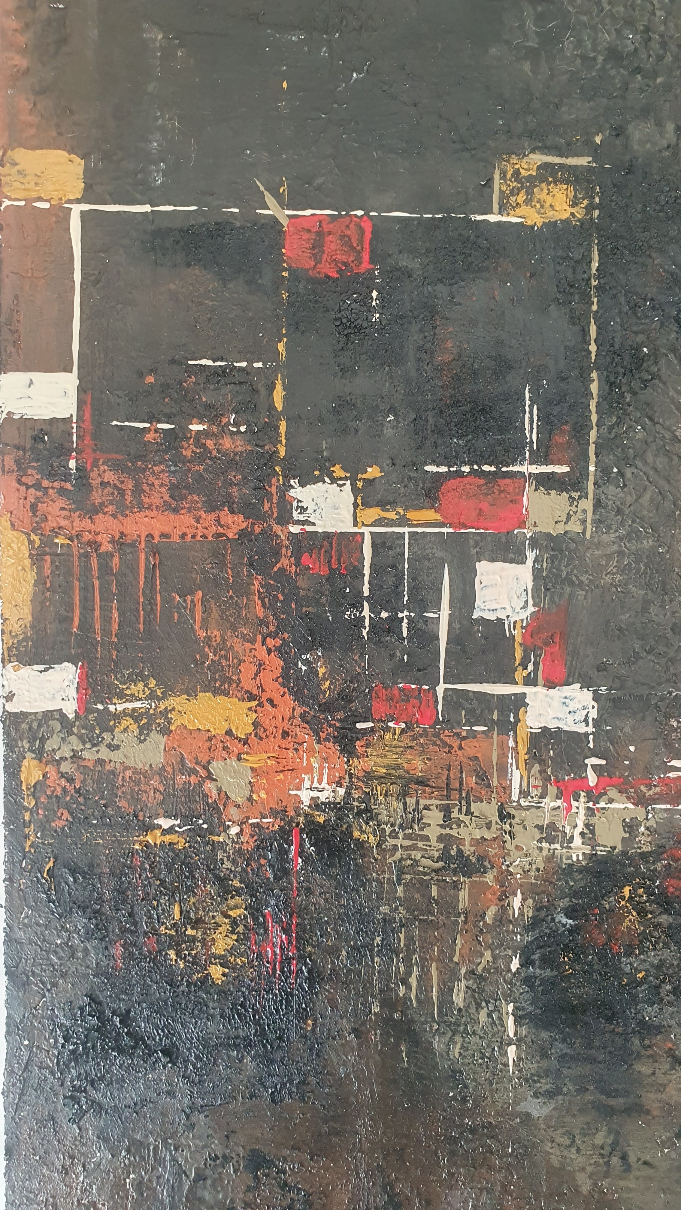 A close up of a painting on a table.