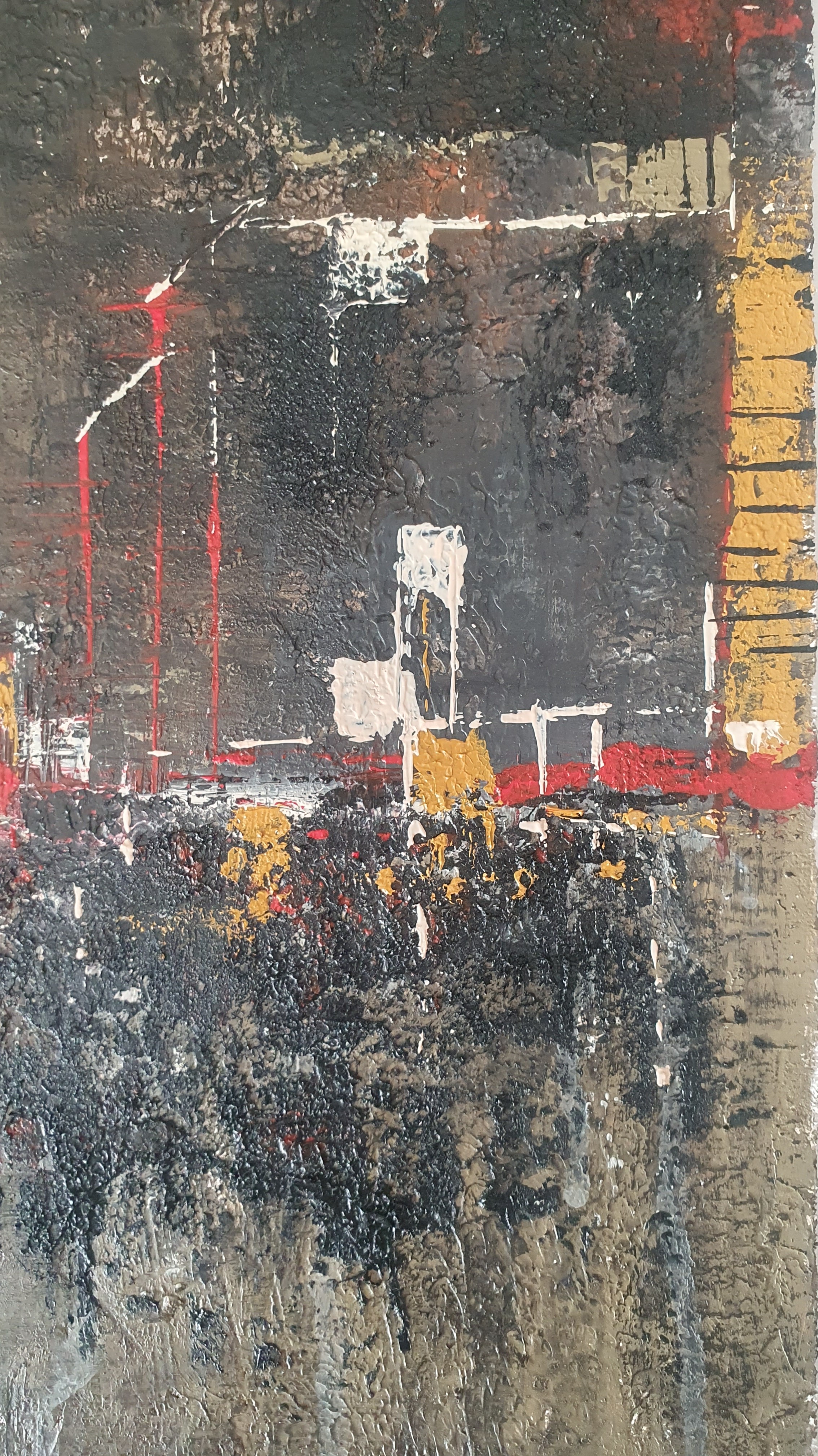 A close up of a painting on a table.