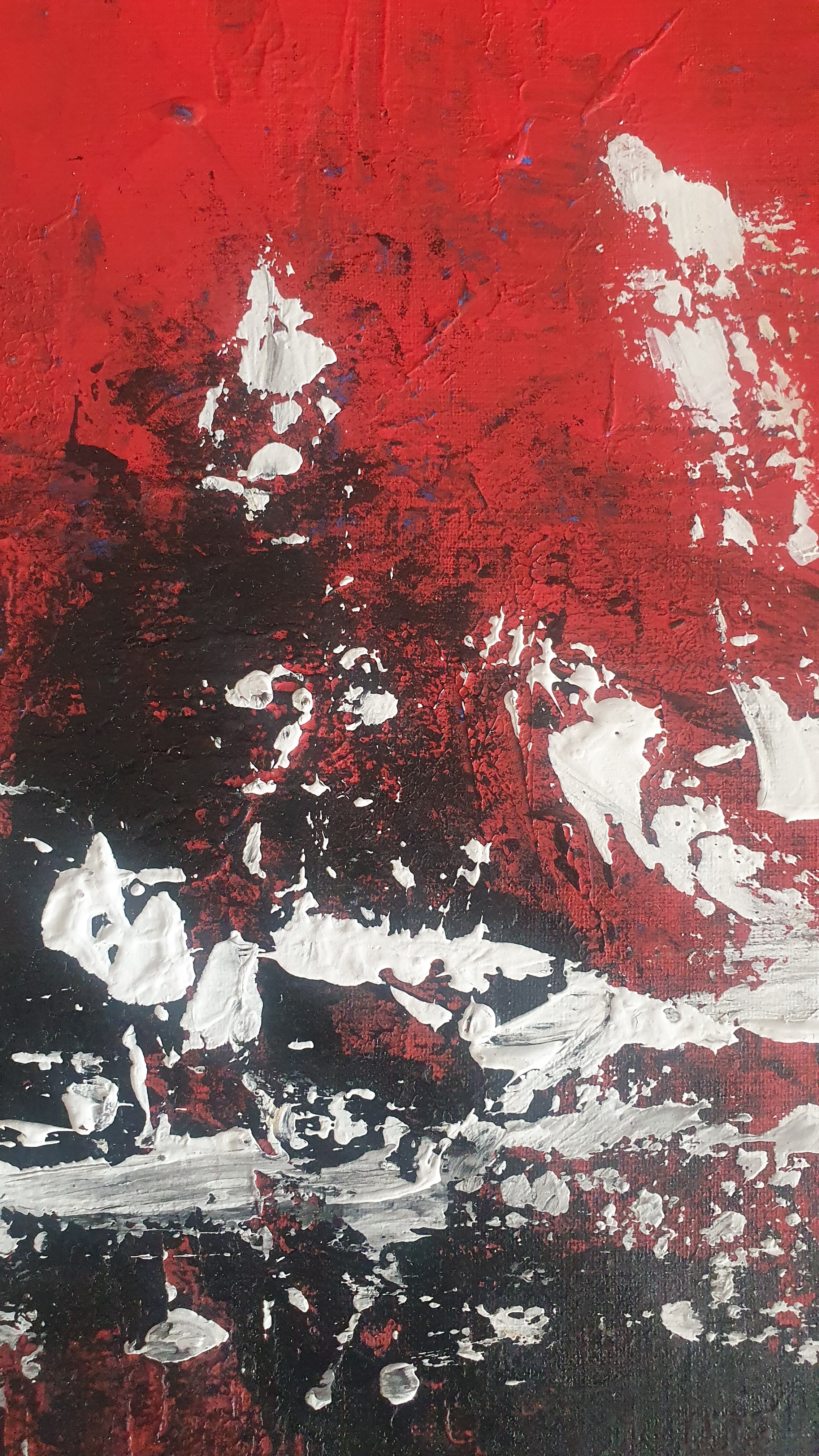 A painting of a red and black abstract painting.