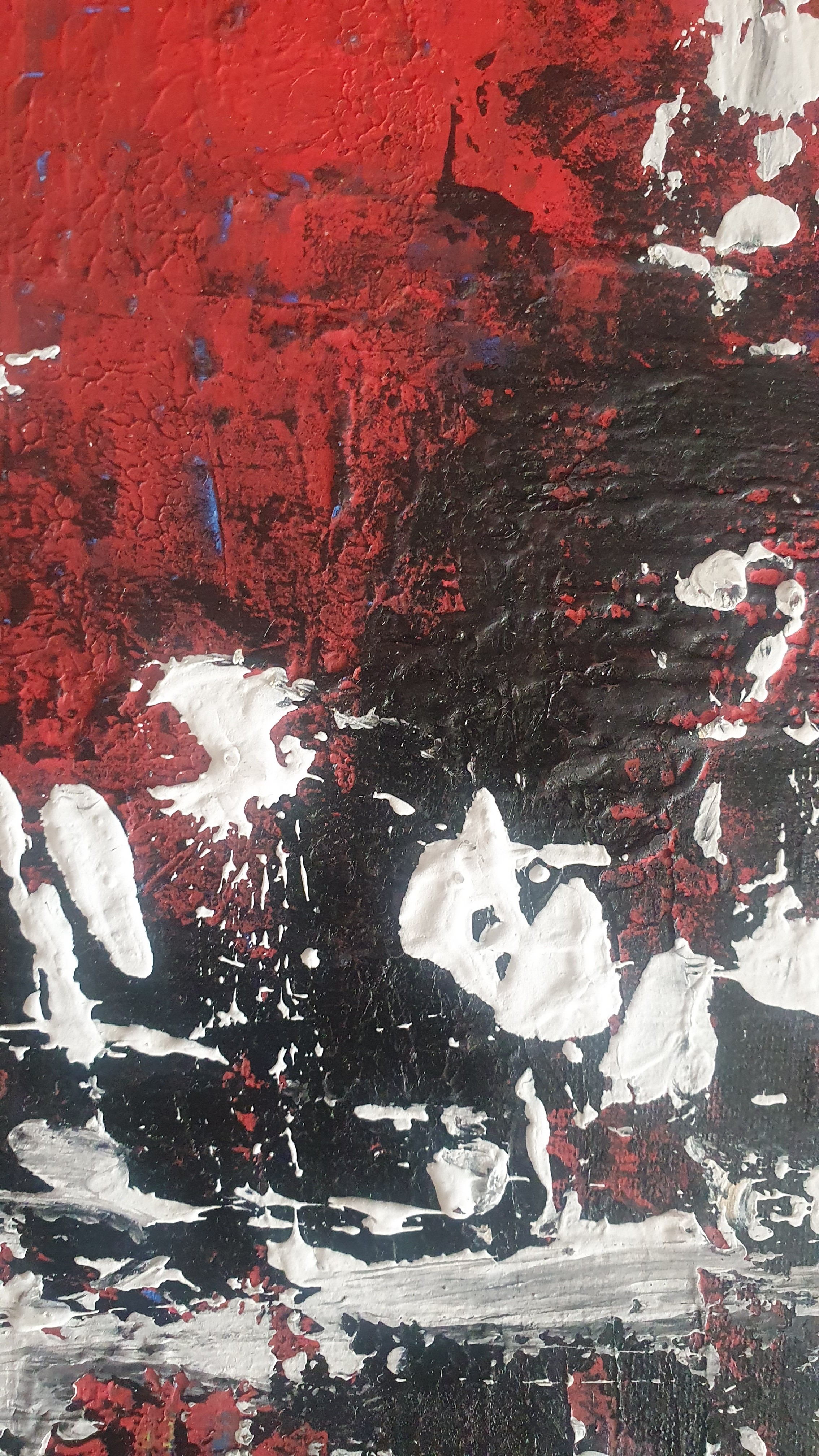 A painting of a red and black abstract painting.