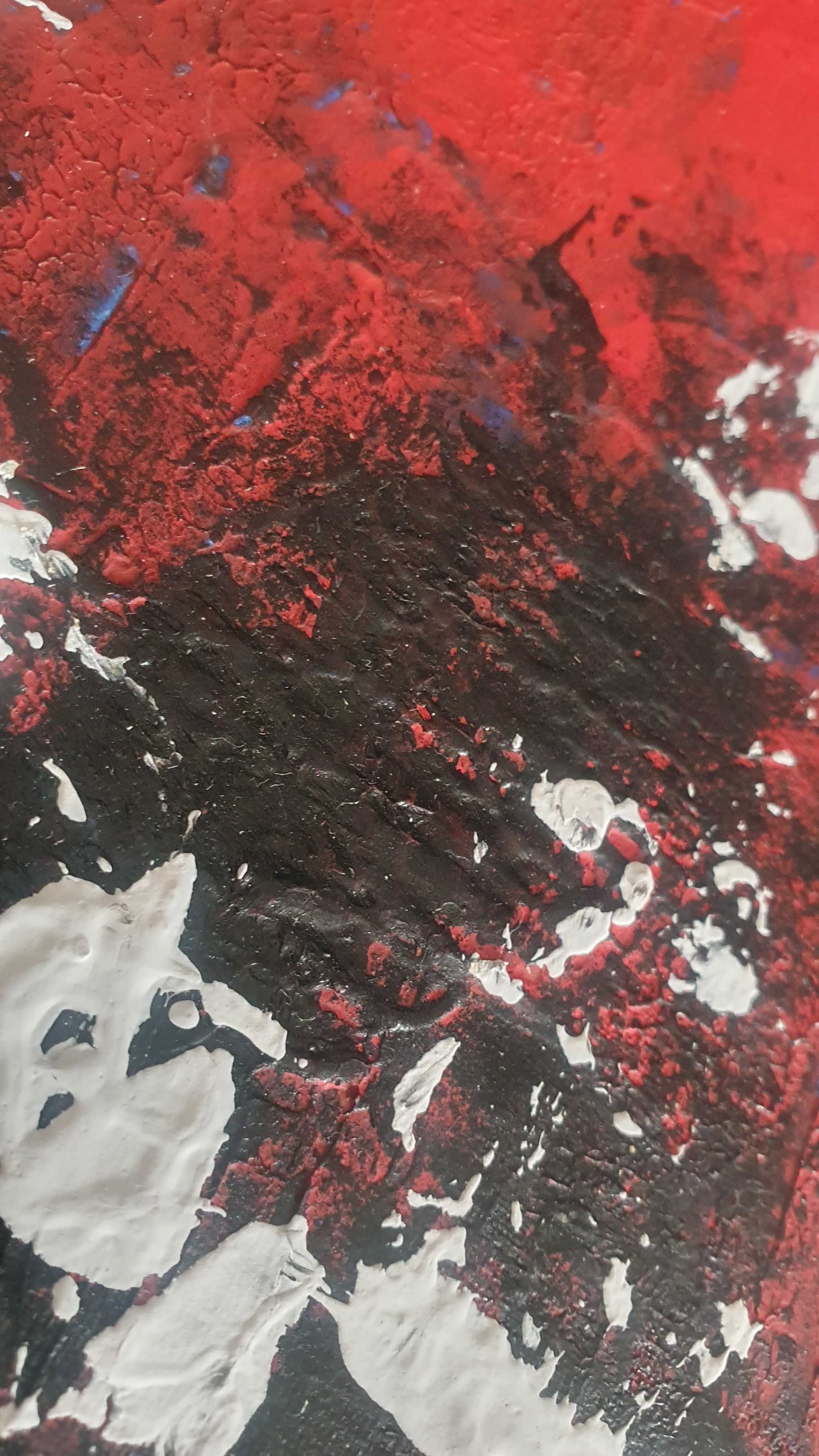A painting of a red and black abstract painting.