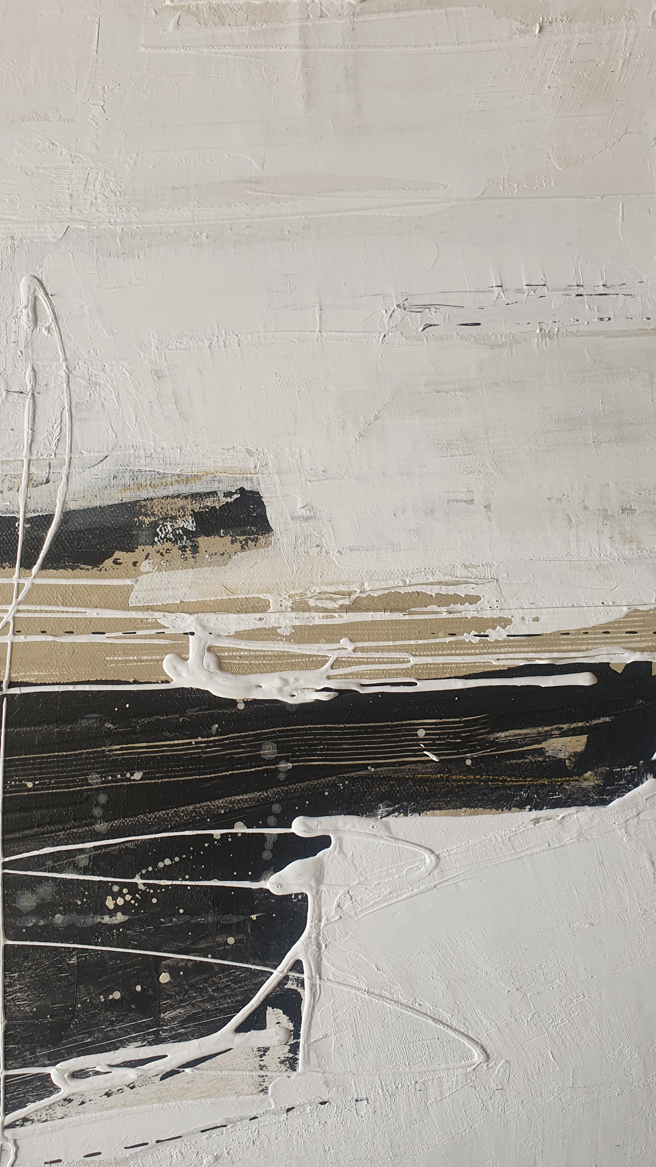 A painting with black and white paint on a white background.