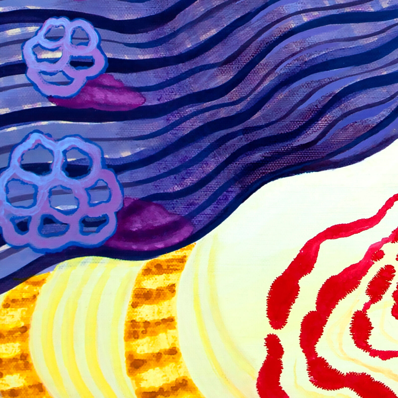 A vibrant, layered landscape where diverse textures and colors collide in a rhythmic, abstract composition.
