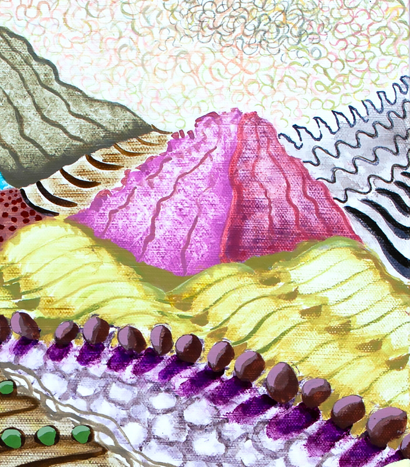 A vibrant, layered landscape where diverse textures and colors collide in a rhythmic, abstract composition.
