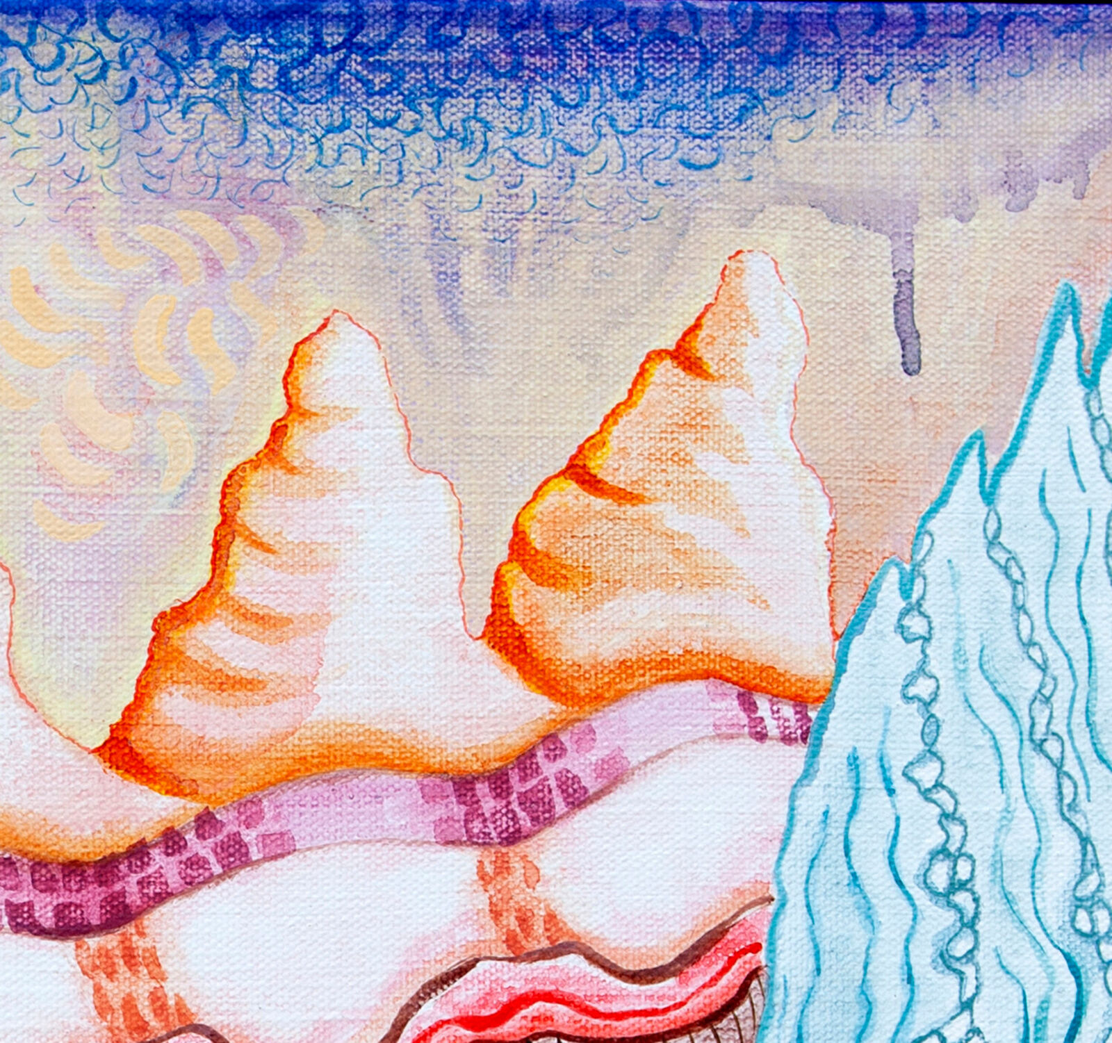 A vibrant, layered landscape of abstract coral and rock formations rendered in vivid colors.