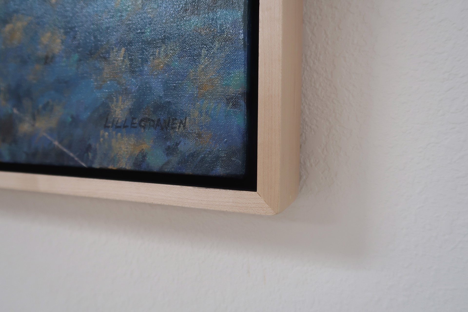 A painting of a field with a fence in the middle.