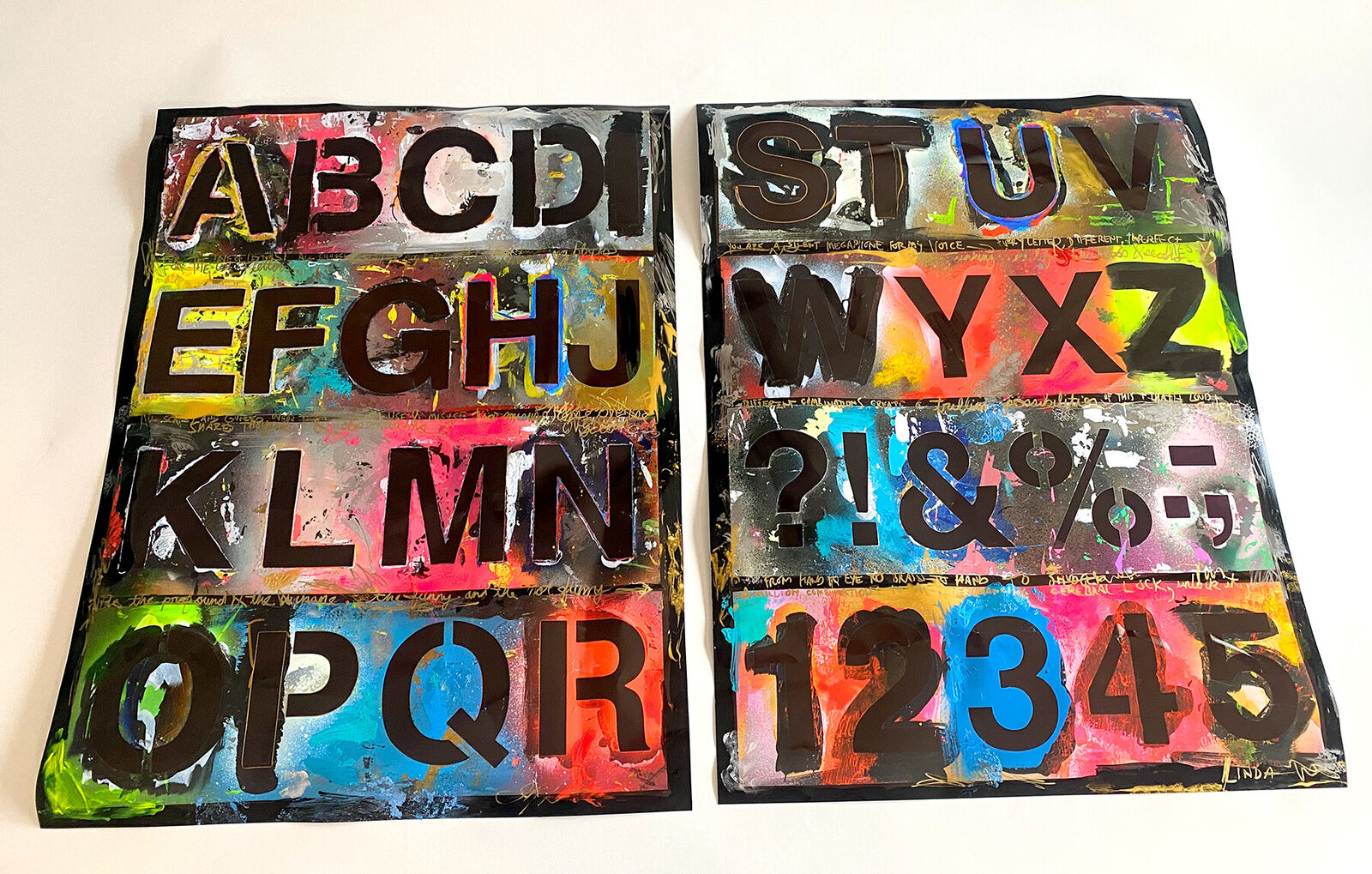 A picture of a painting with letters and numbers on it.