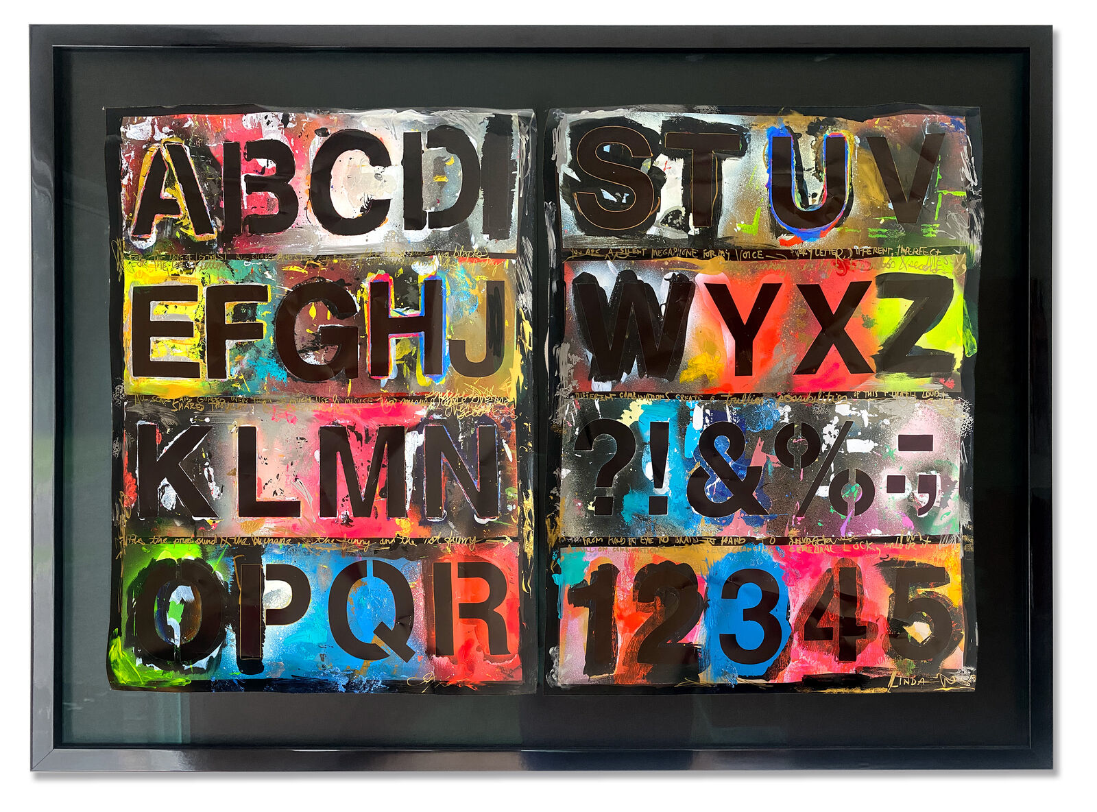 A picture of a painting with letters and numbers on it.