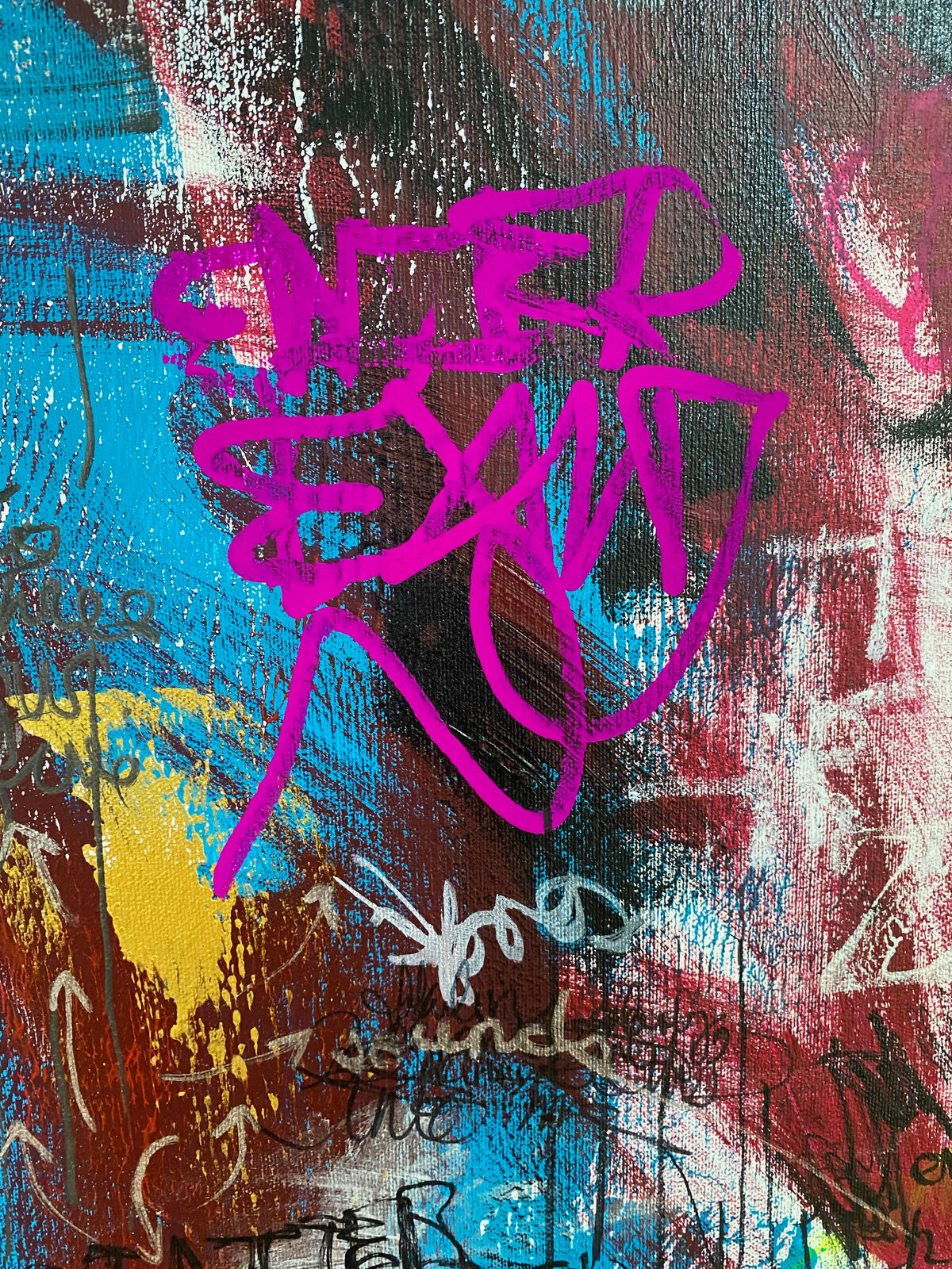 A painting of a wall covered in graffiti with the words ten minutes in times square.