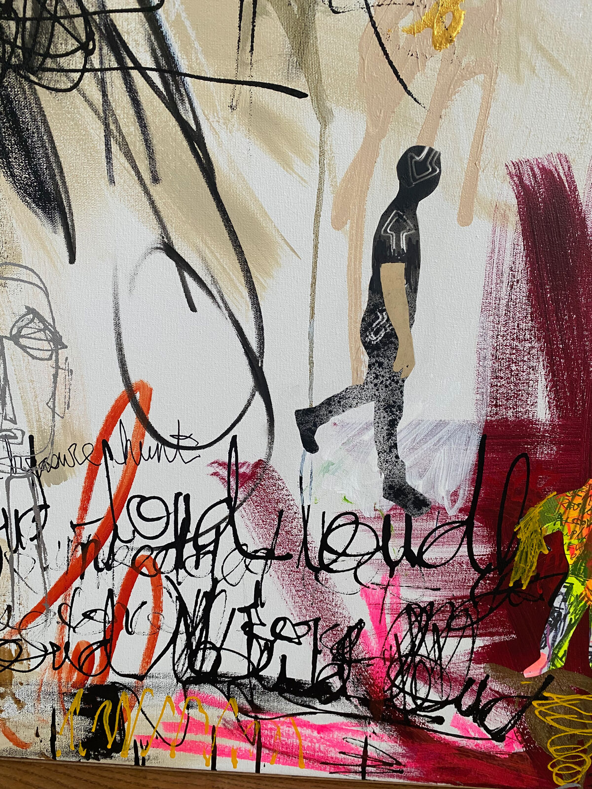 A painting of a wall covered in graffiti with the words ten minutes in times square.