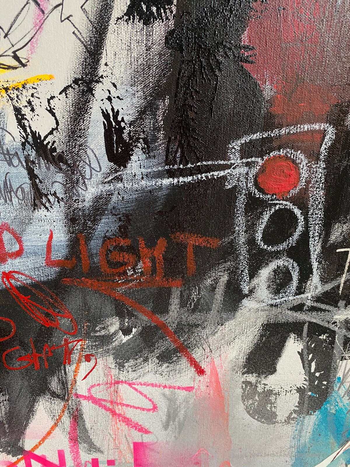 A painting of a wall covered in graffiti with the words ten minutes in times square.