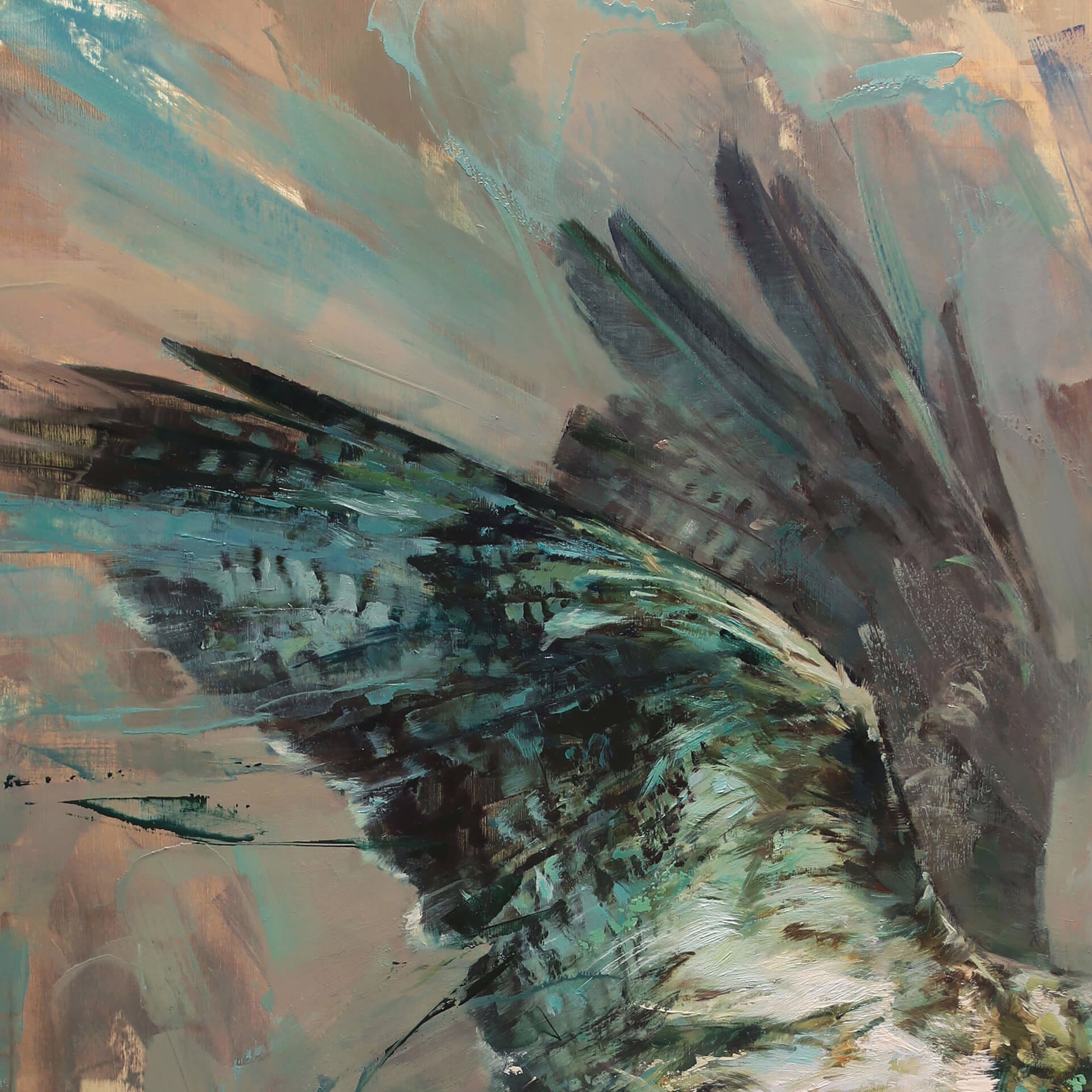 A painting of an eagle perched on a branch.