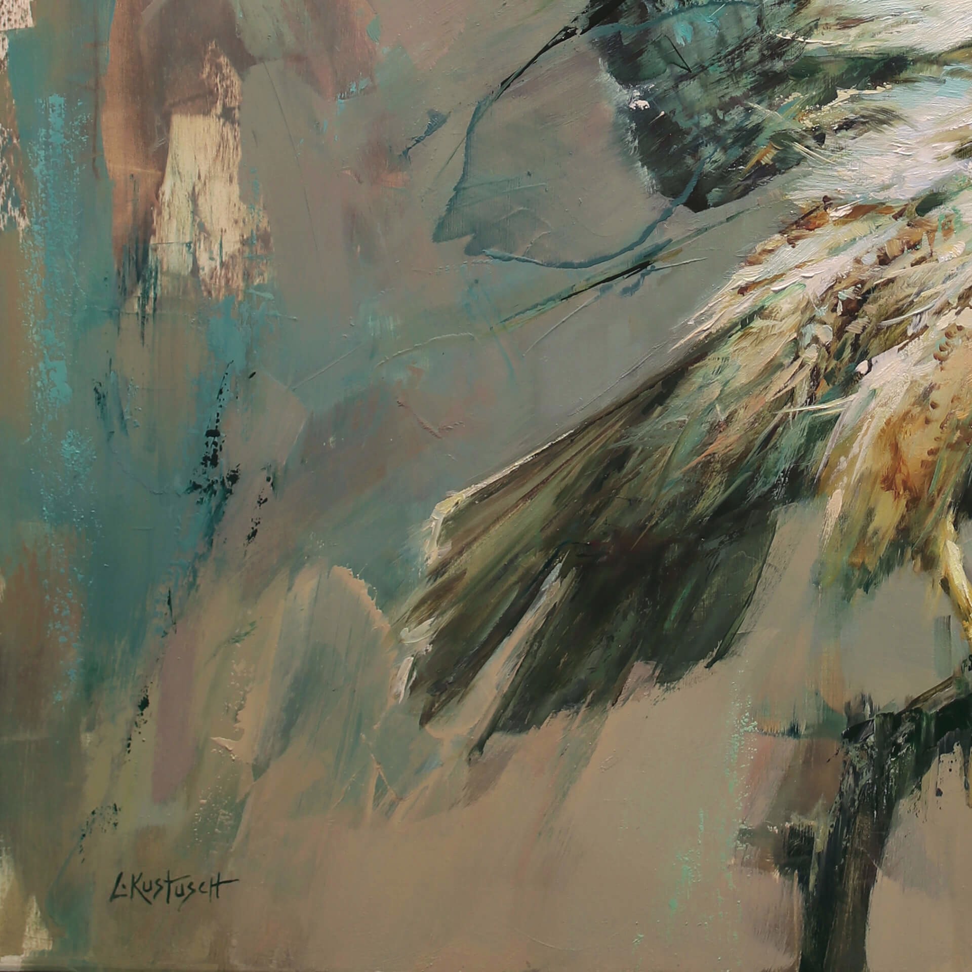A painting of an eagle perched on a branch.