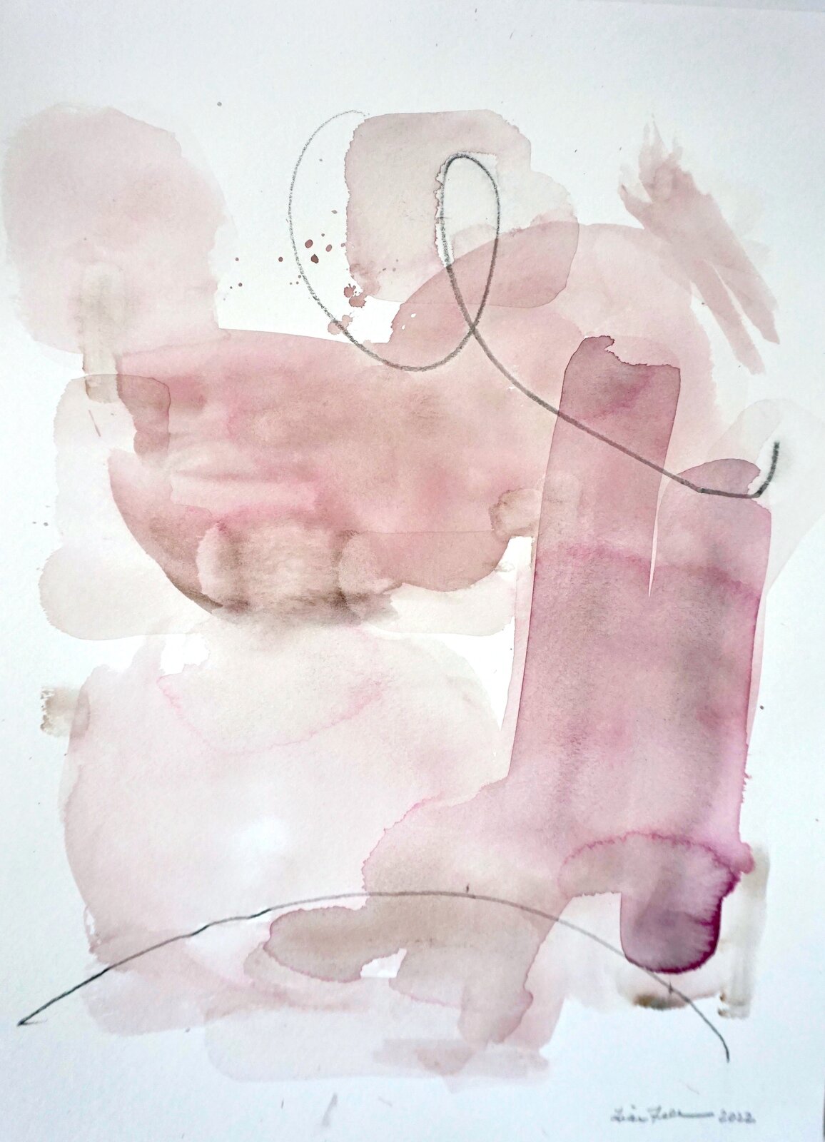 A watercolor painting of a pink and white abstract painting.