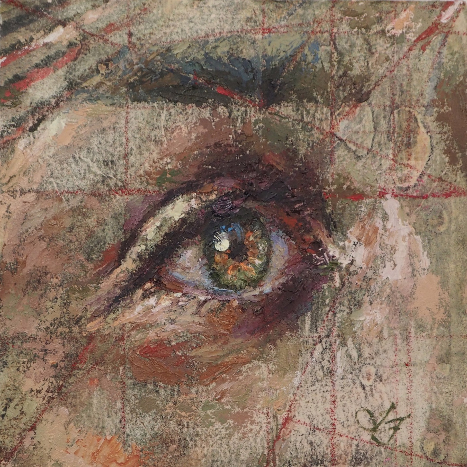 A painting of a woman's eye on a piece of paper.