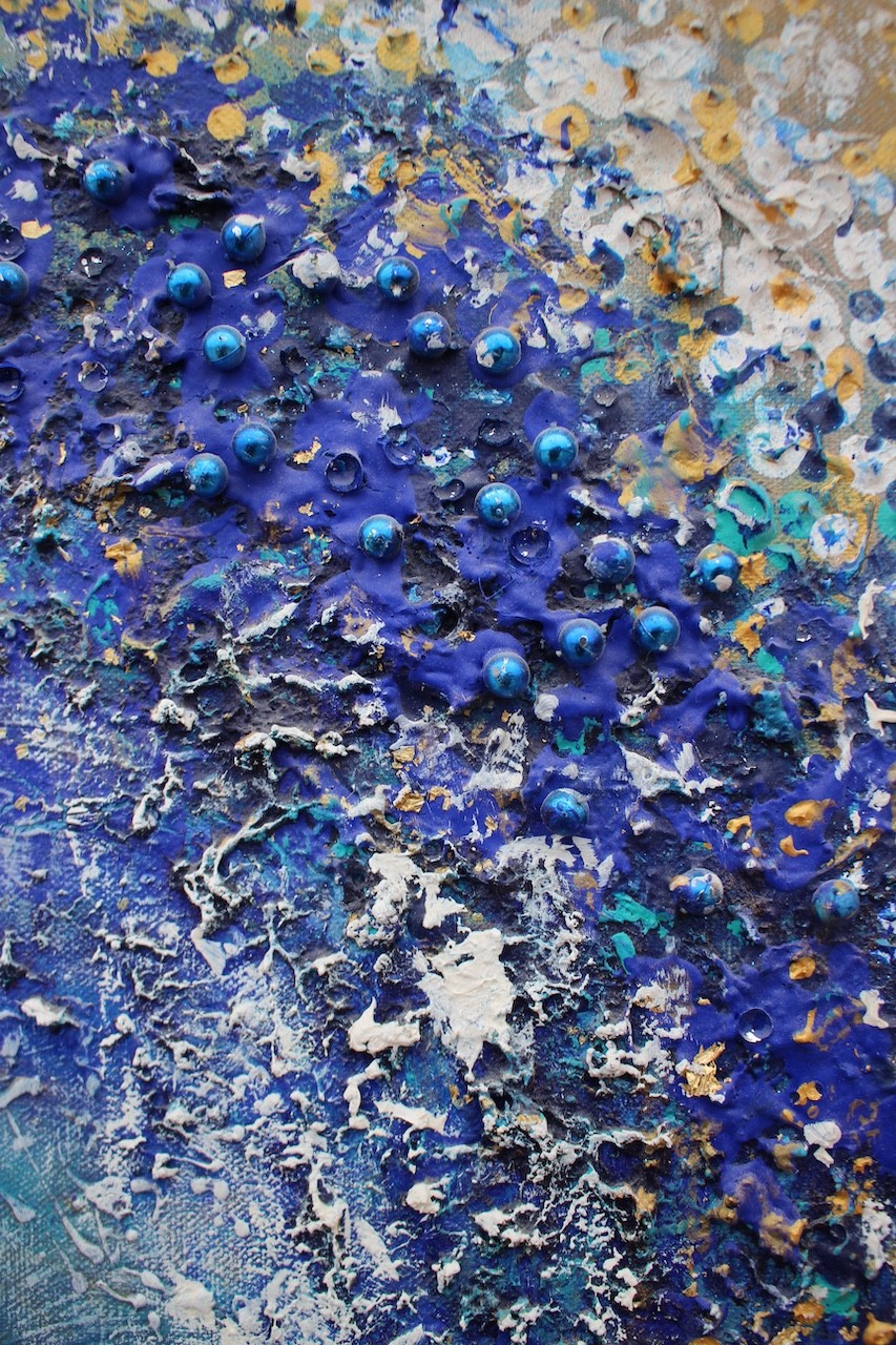 A dynamic painting of a curling ocean wave rendered in textured brushstrokes.