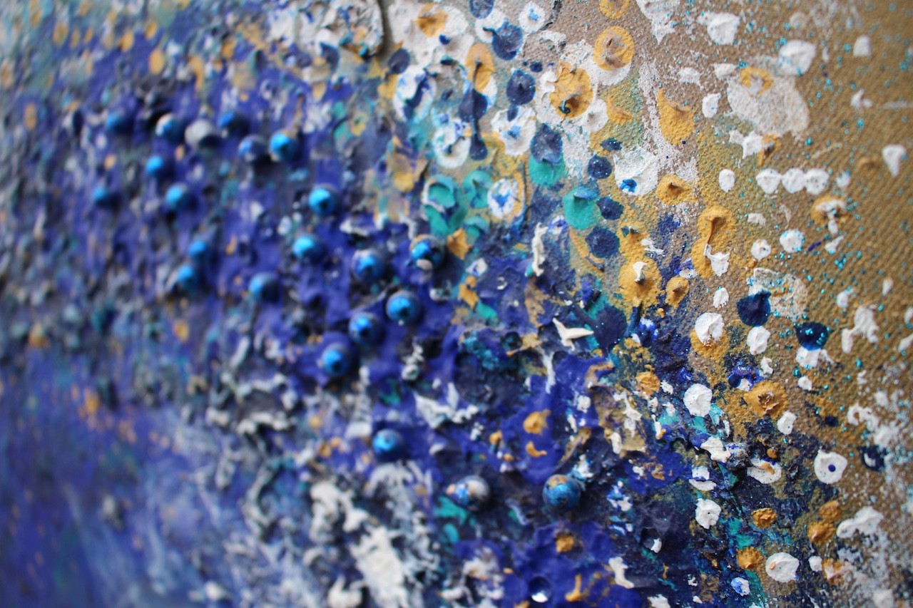 A dynamic painting of a curling ocean wave rendered in textured brushstrokes.