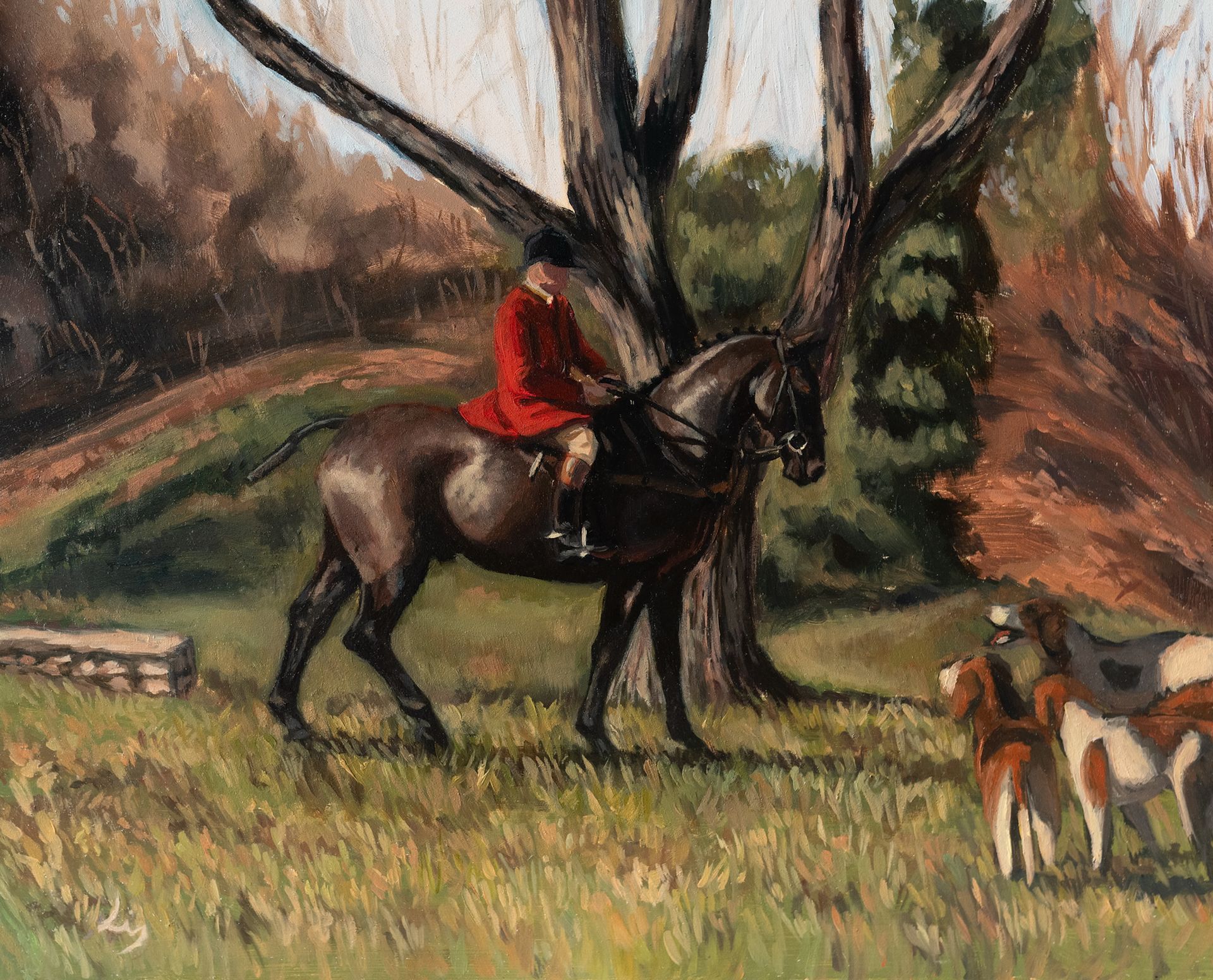 Artwork by Liz Chomicki, Loudoun Hunstman, Made of Oil on board 