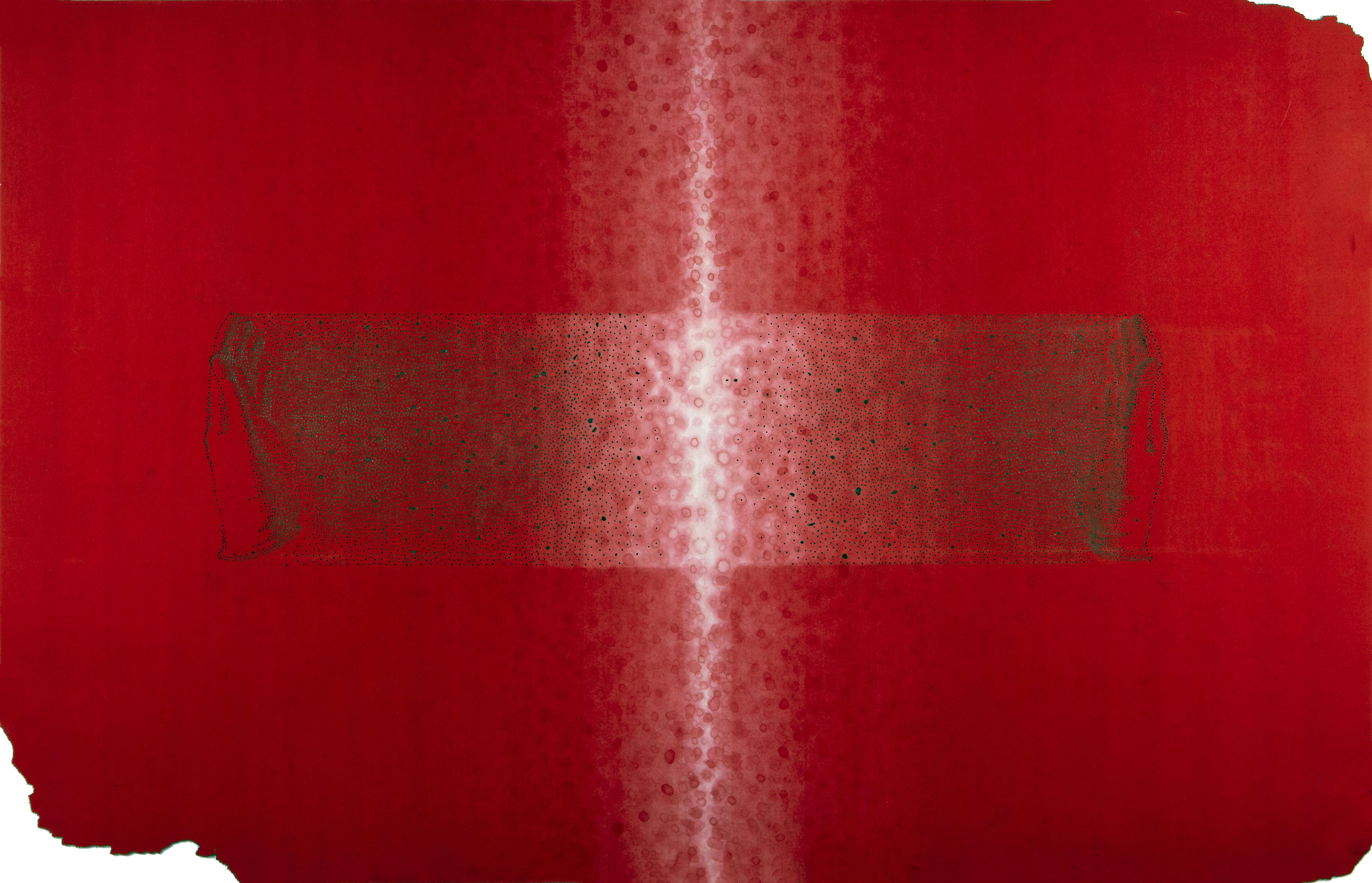 A red piece of paper with a cross on it.