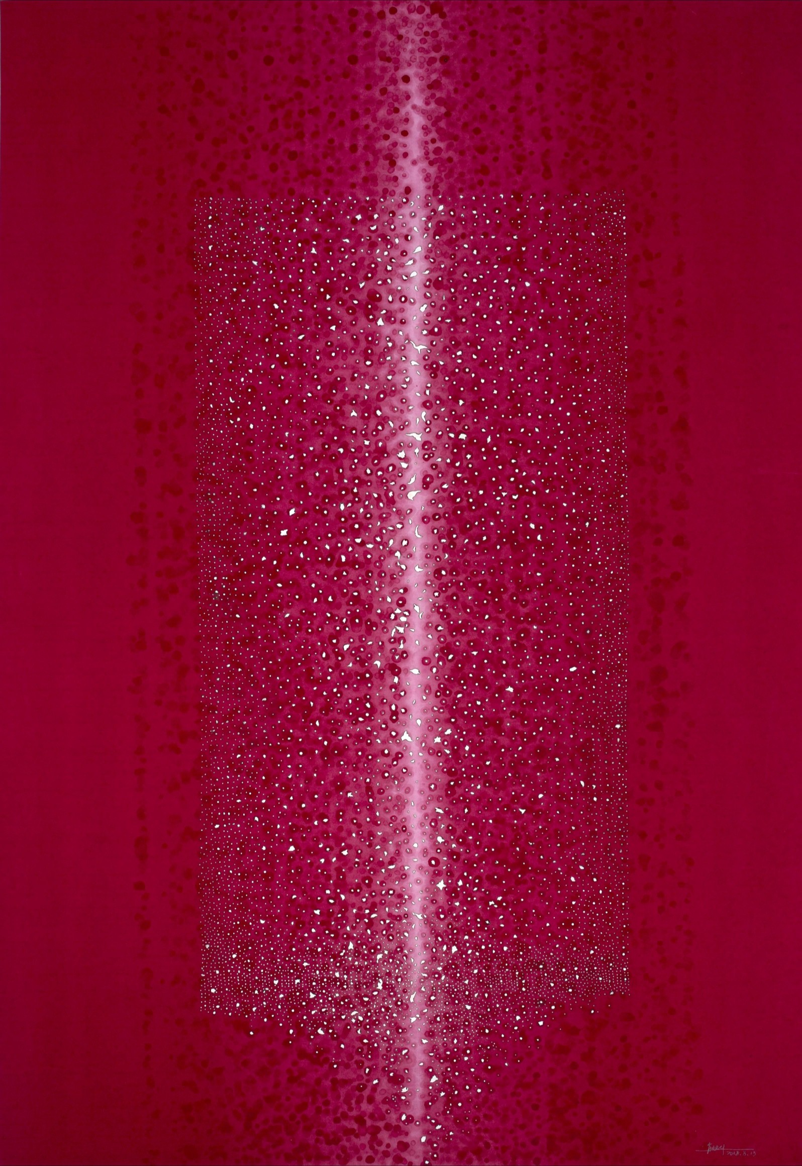 A painting of a red background with a white line in the middle.