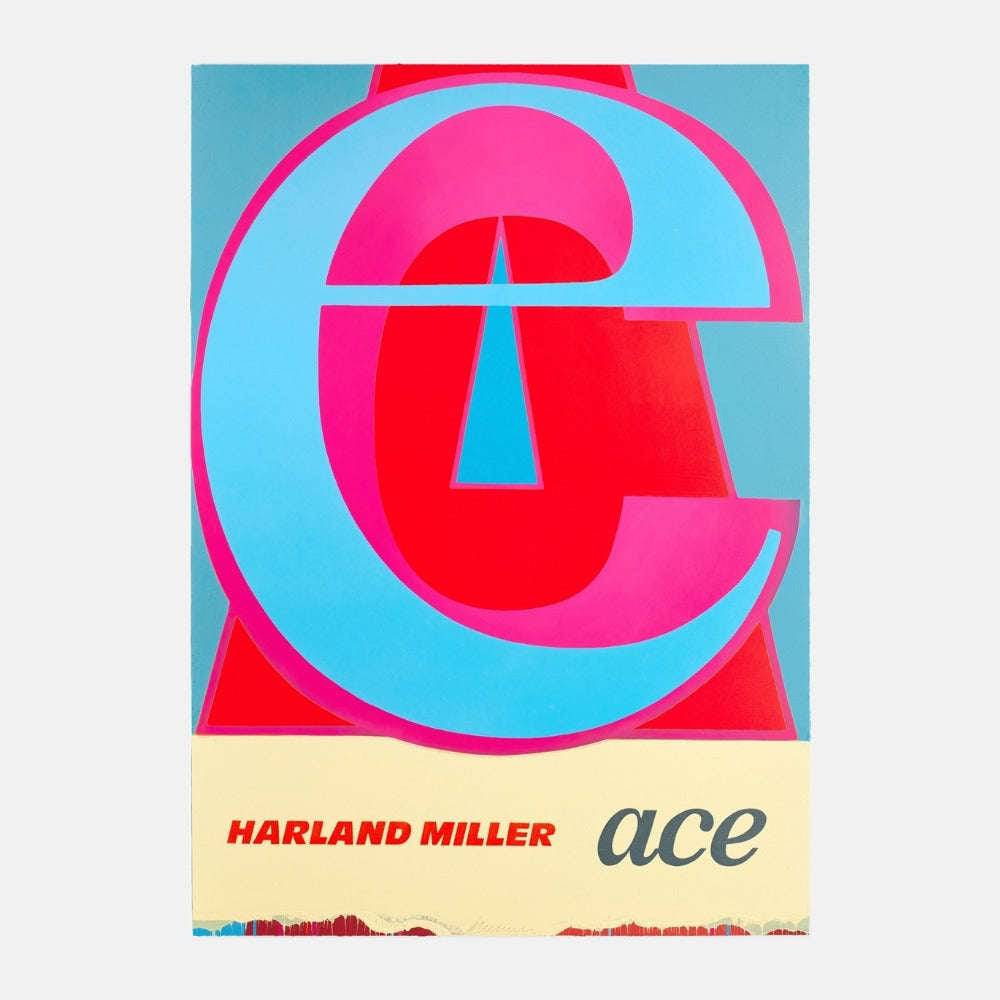 A bold graphic design featuring a large stylized letter 'C' in vibrant red, pink, and blue against a light background.