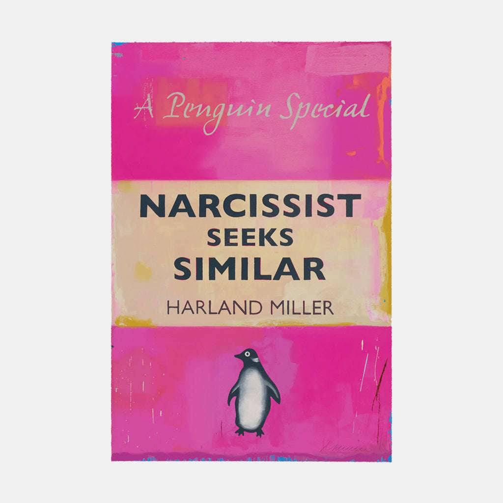 A graphic book cover featuring a bold pink background, a black-and-white penguin, and blocky typography.