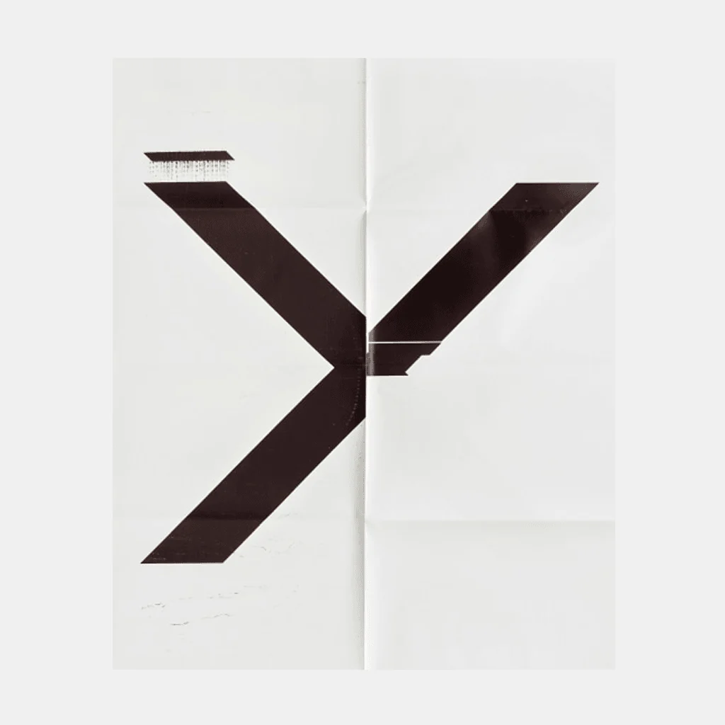A bold, black geometric design on a white background.