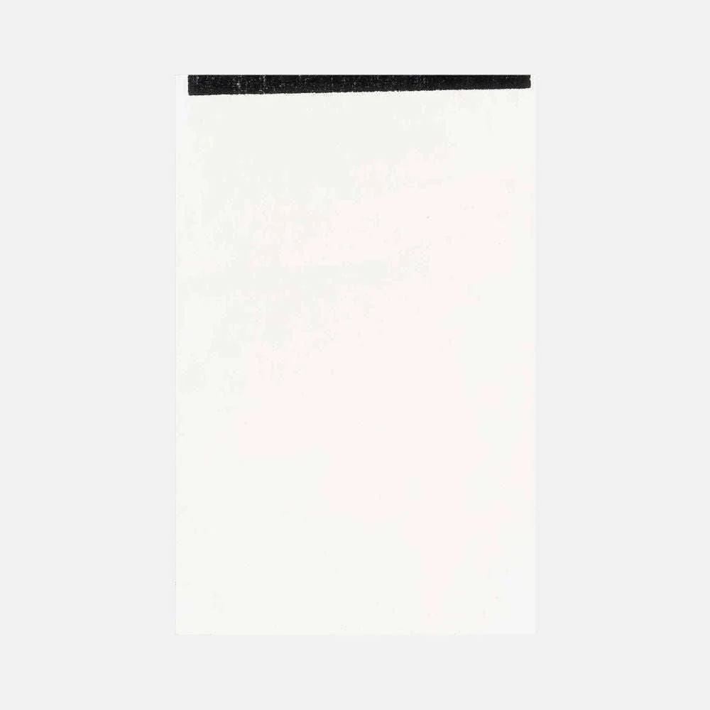 A minimalist composition featuring a thick black horizontal bar against a textured white background.