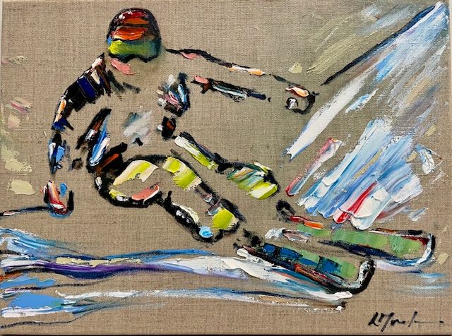 a painting of a man laying down on the ground