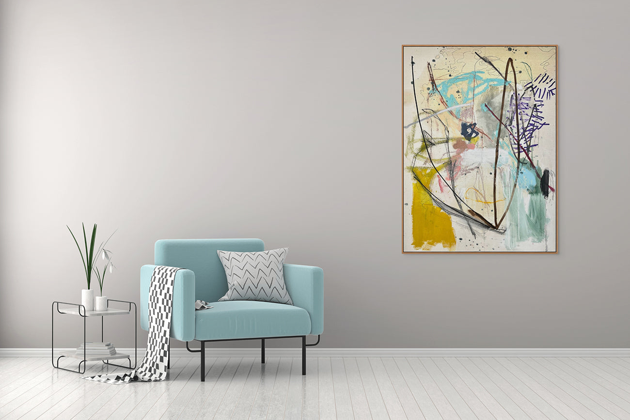A painting on a piece of paper with a yellow background.