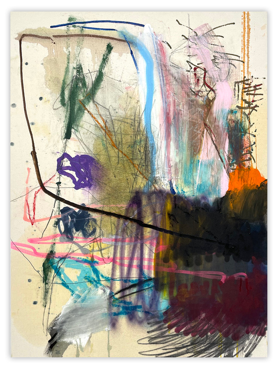A painting with lots of different colors and shapes on it.
