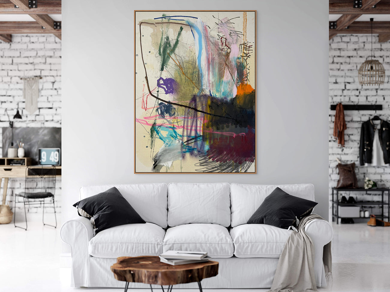 A painting with lots of different colors and shapes on it.