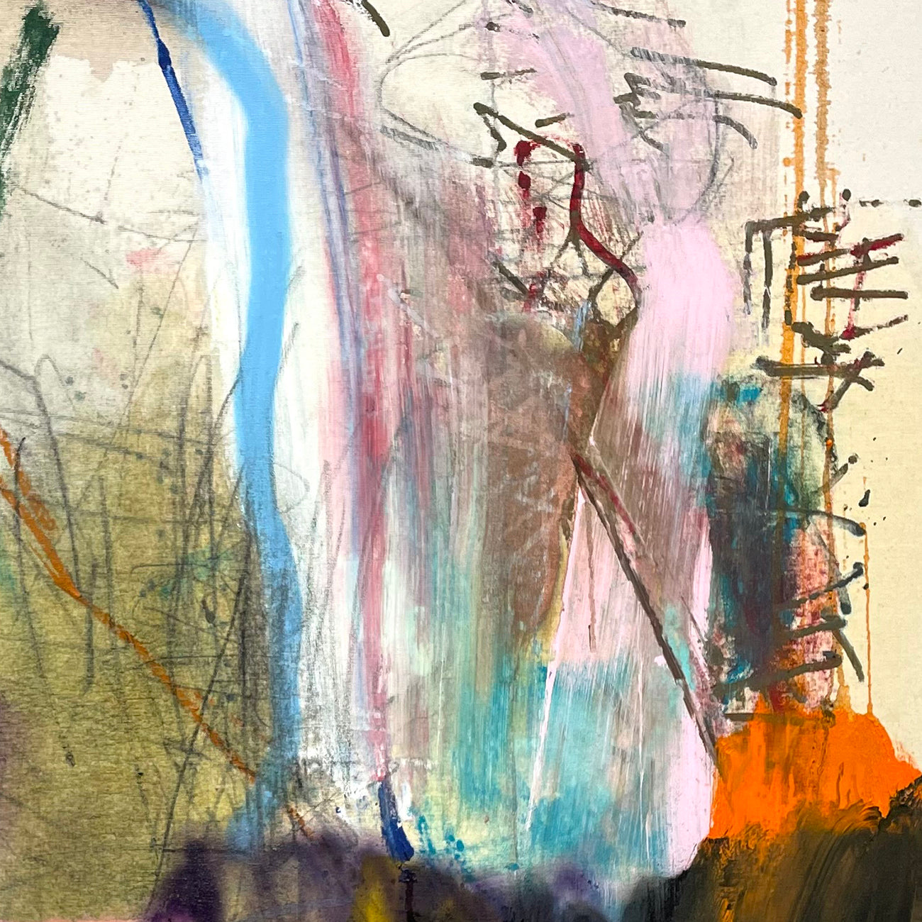 A painting with lots of different colors and shapes on it.