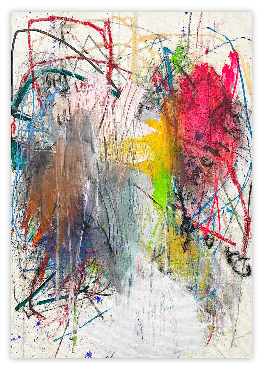 A painting with lots of different colored paint on it.