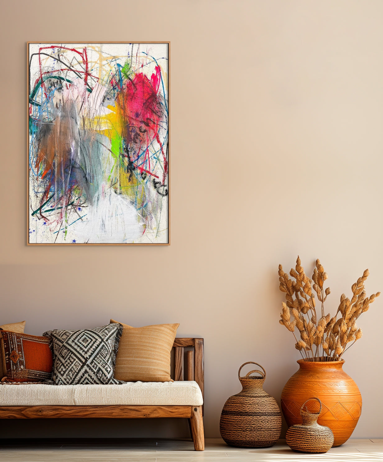 A painting with lots of different colored paint on it.
