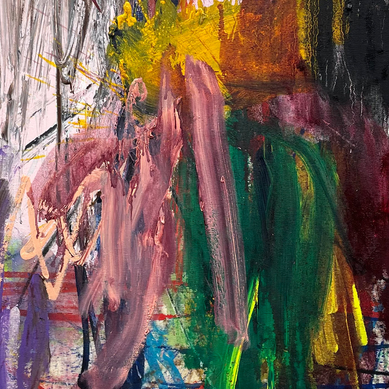 A painting with lots of different colors and shapes on it.