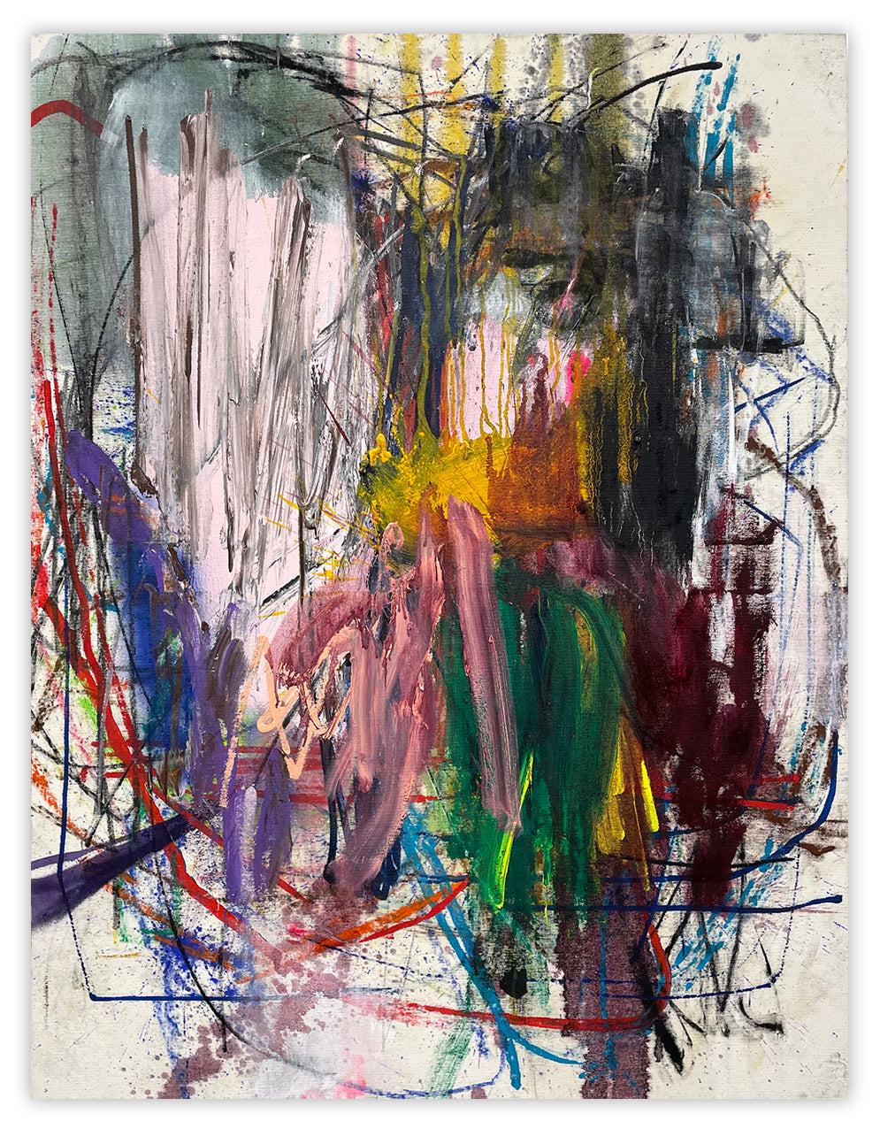 A painting with lots of different colors and shapes on it.