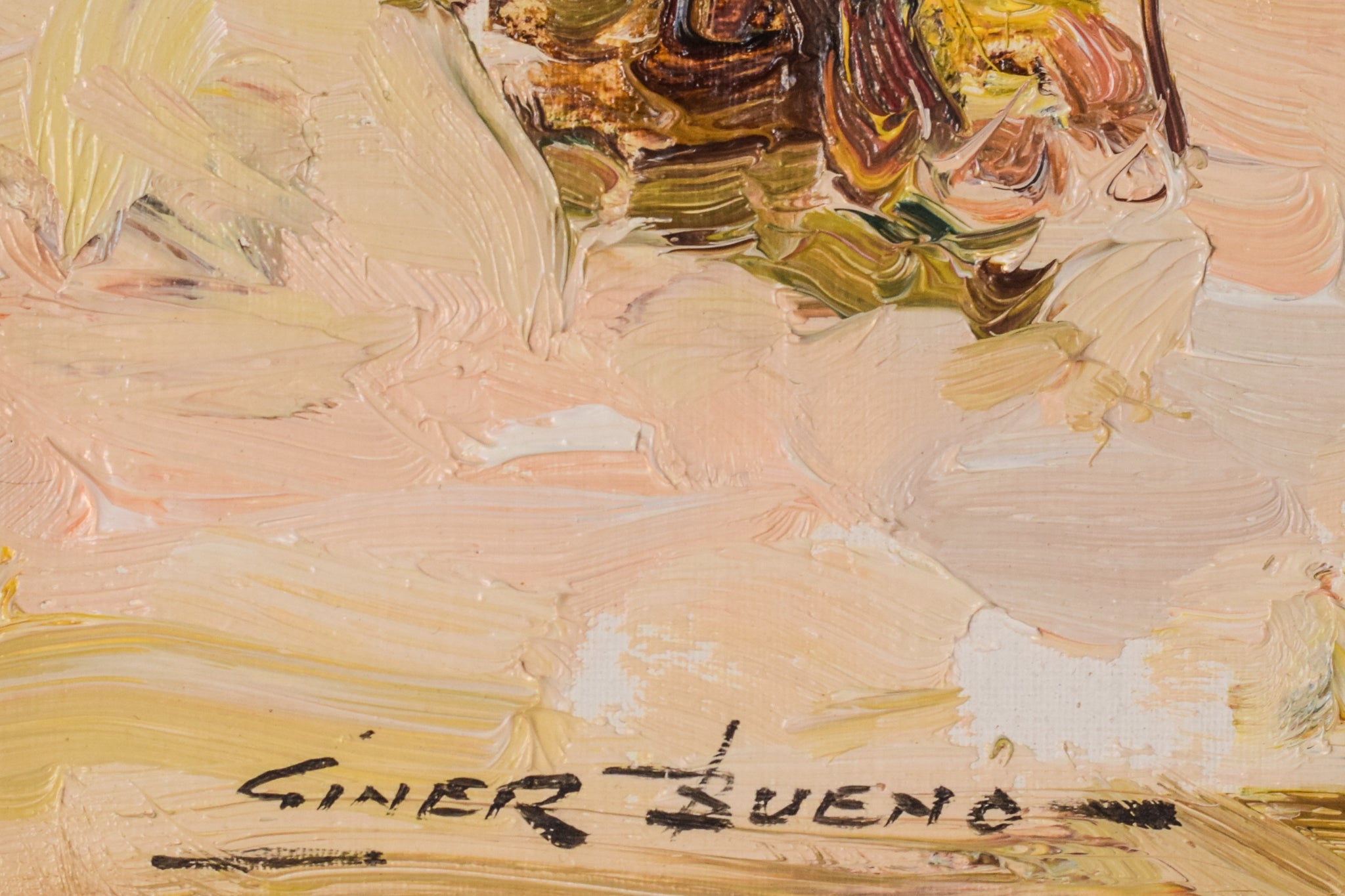 A painting of a group of people on a beach.