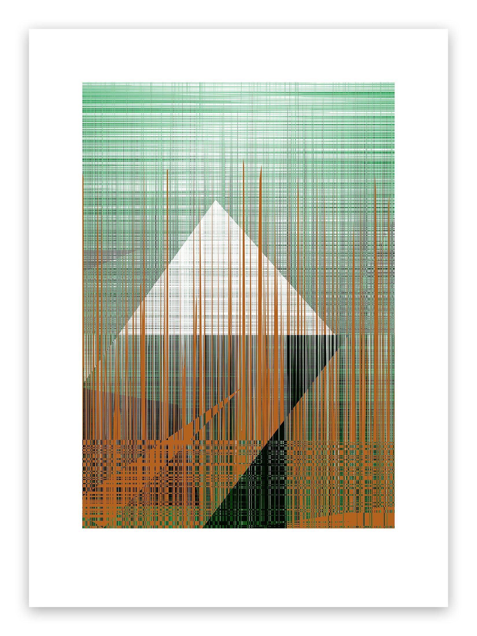 A picture of a green and orange abstract painting.
