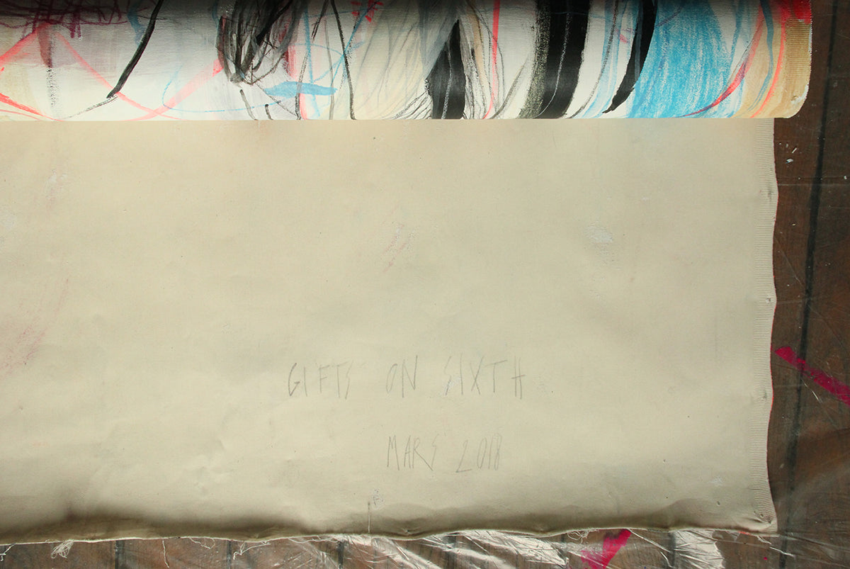 Artwork by Macha Poynder, Gifts on Sixth, Made of Acrylic and pastel on un-stretched canvas 