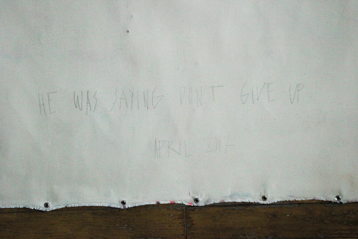 Artwork by Macha Poynder, He Was Saying Don't Give Up, Made of Acrylic and pastel on un-stretched canvas 