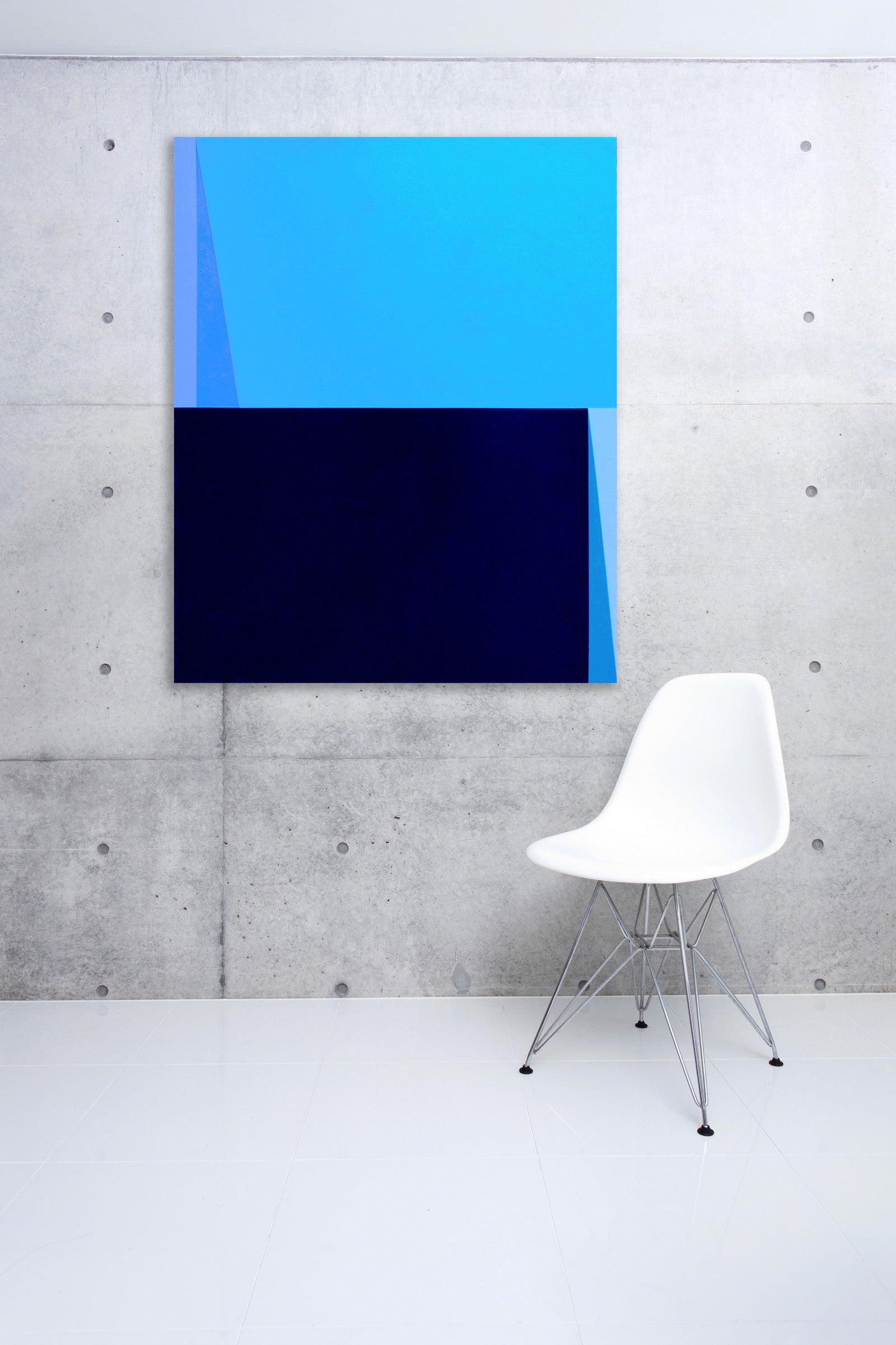 A blue and black painting on a white background.