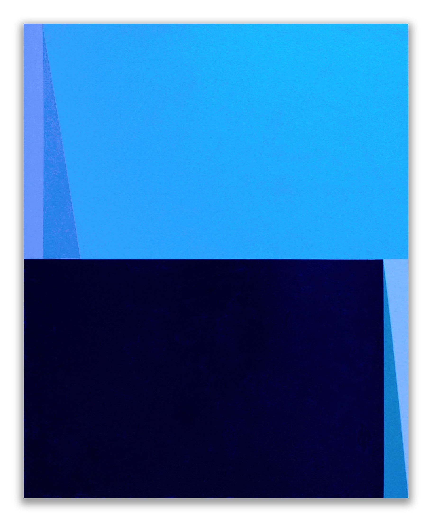 A blue and black painting on a white background.