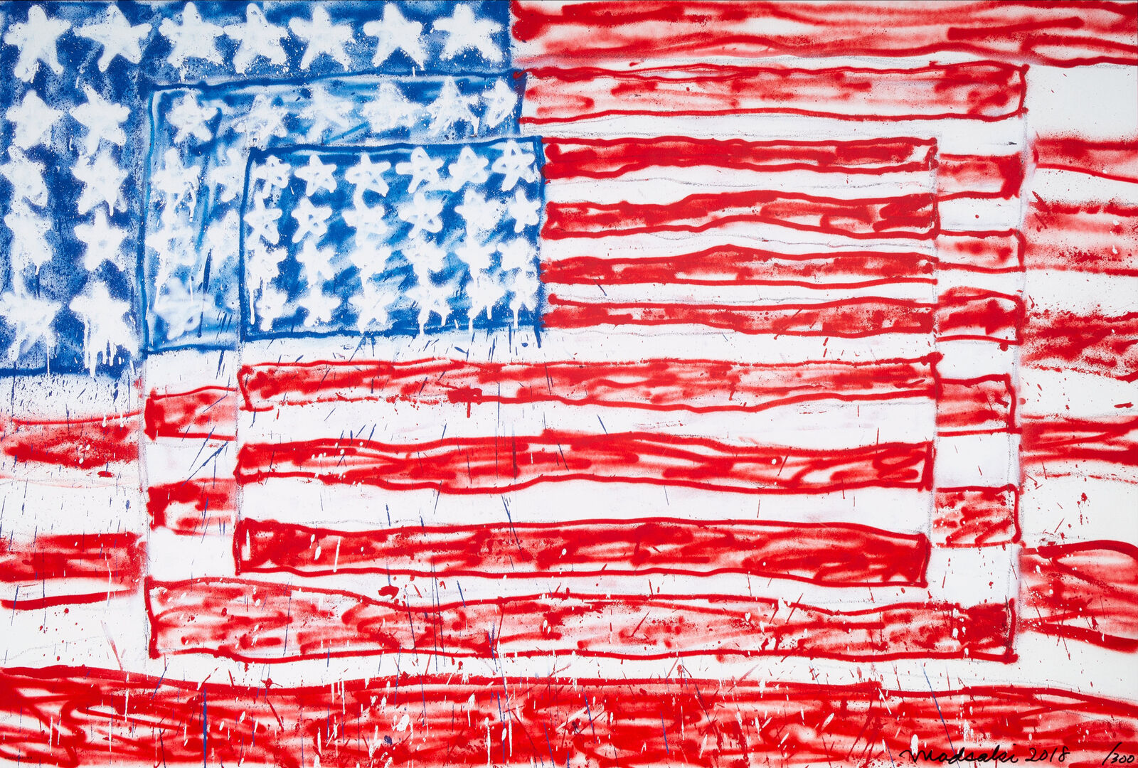 A painting of an american flag painted on a piece of paper.