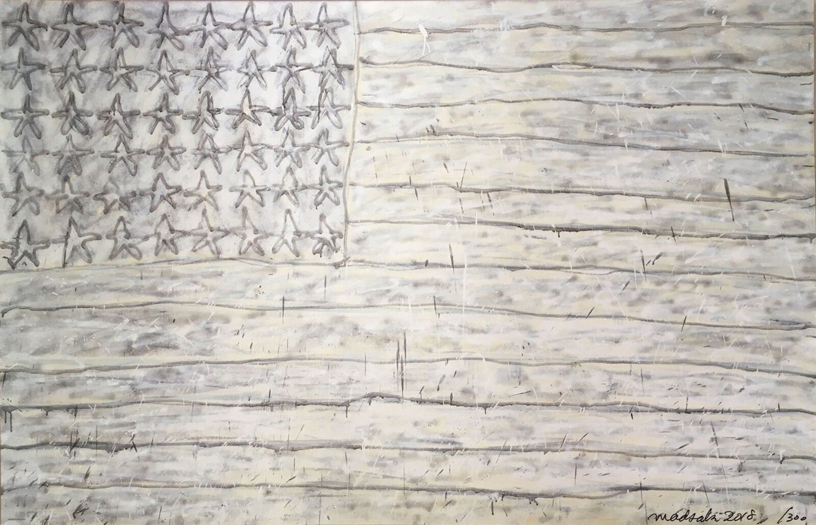 A drawing of an american flag on a piece of wood.