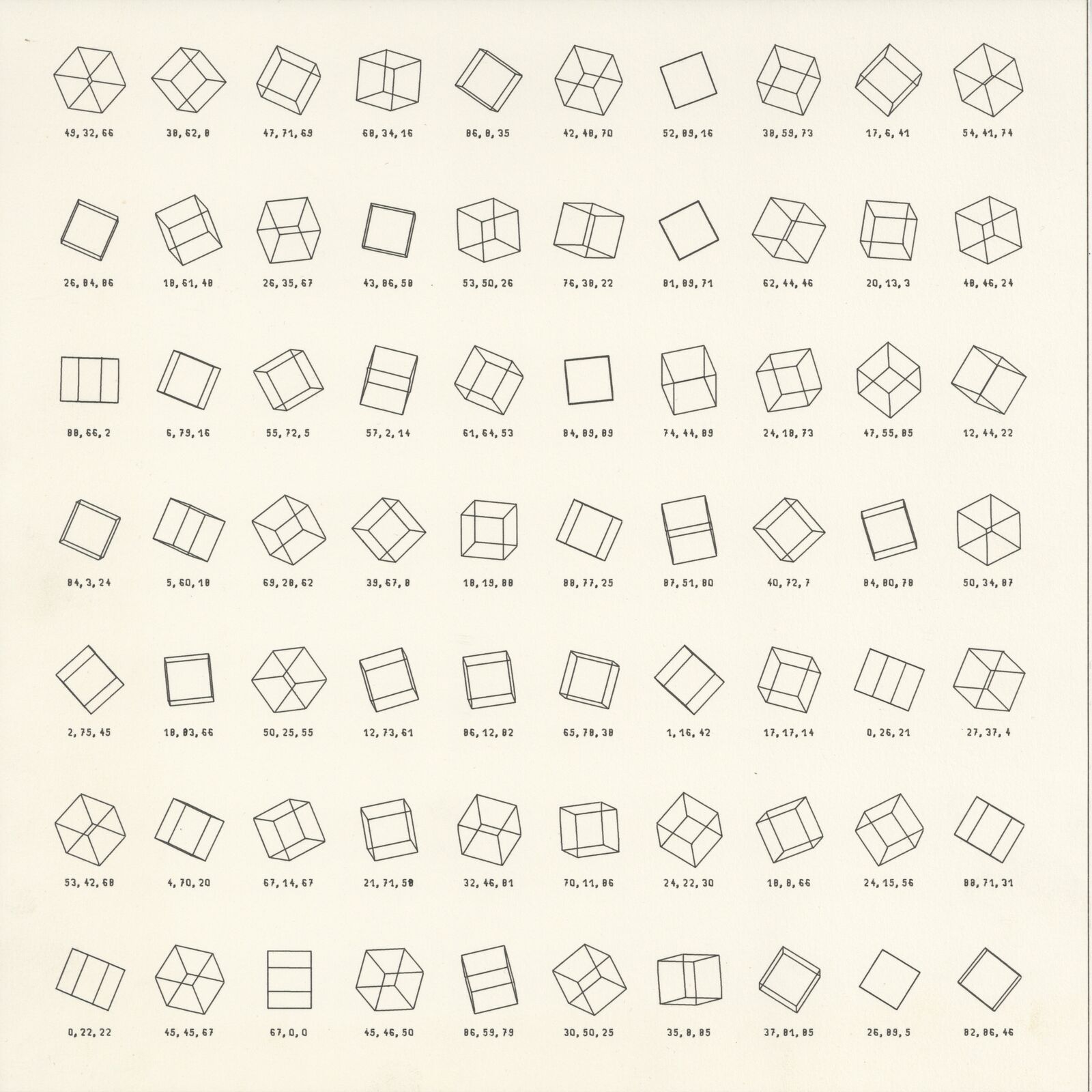 A sheet of paper with a number of geometric shapes on it.