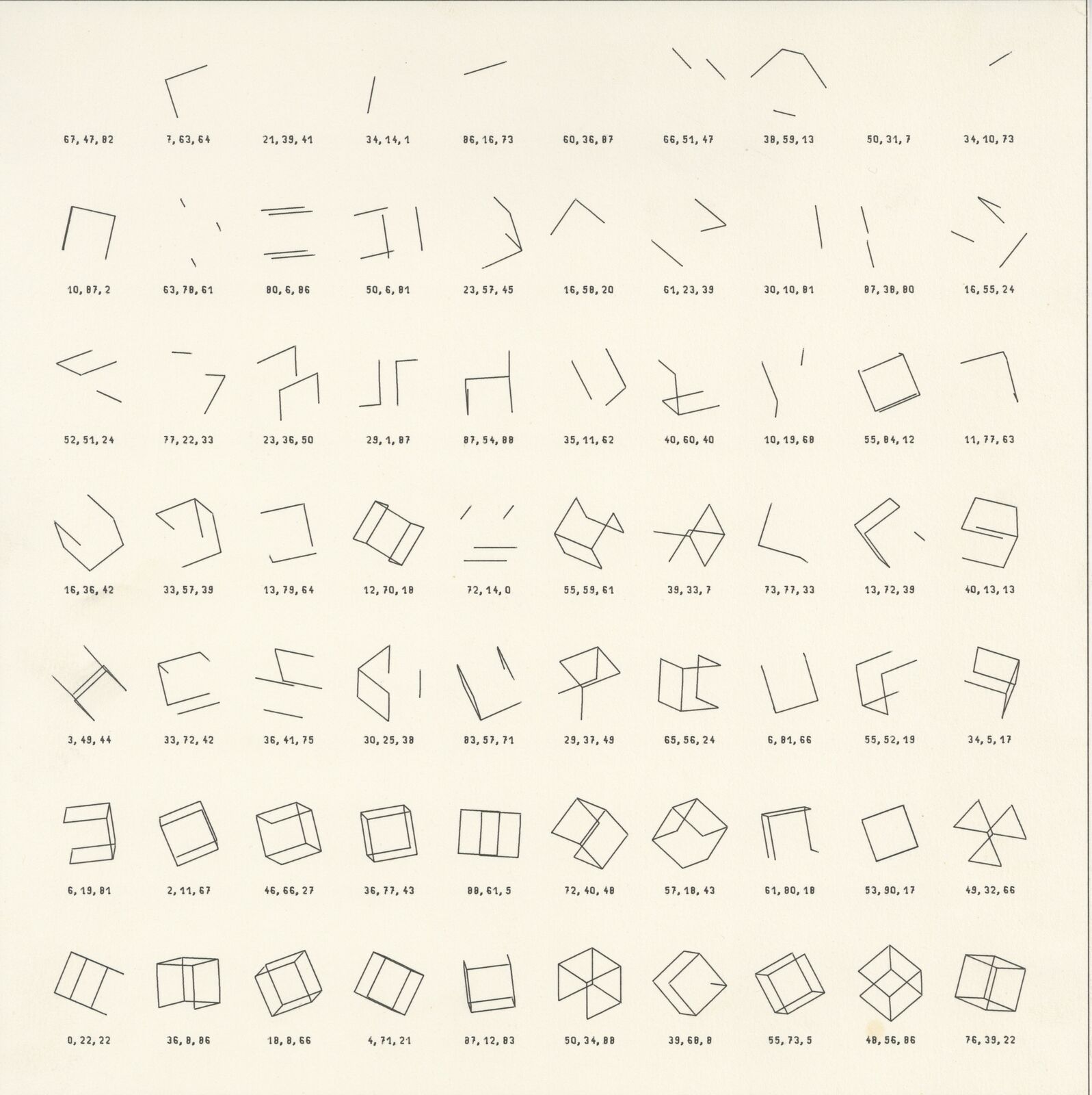 A sheet of paper with a number of geometric shapes on it.