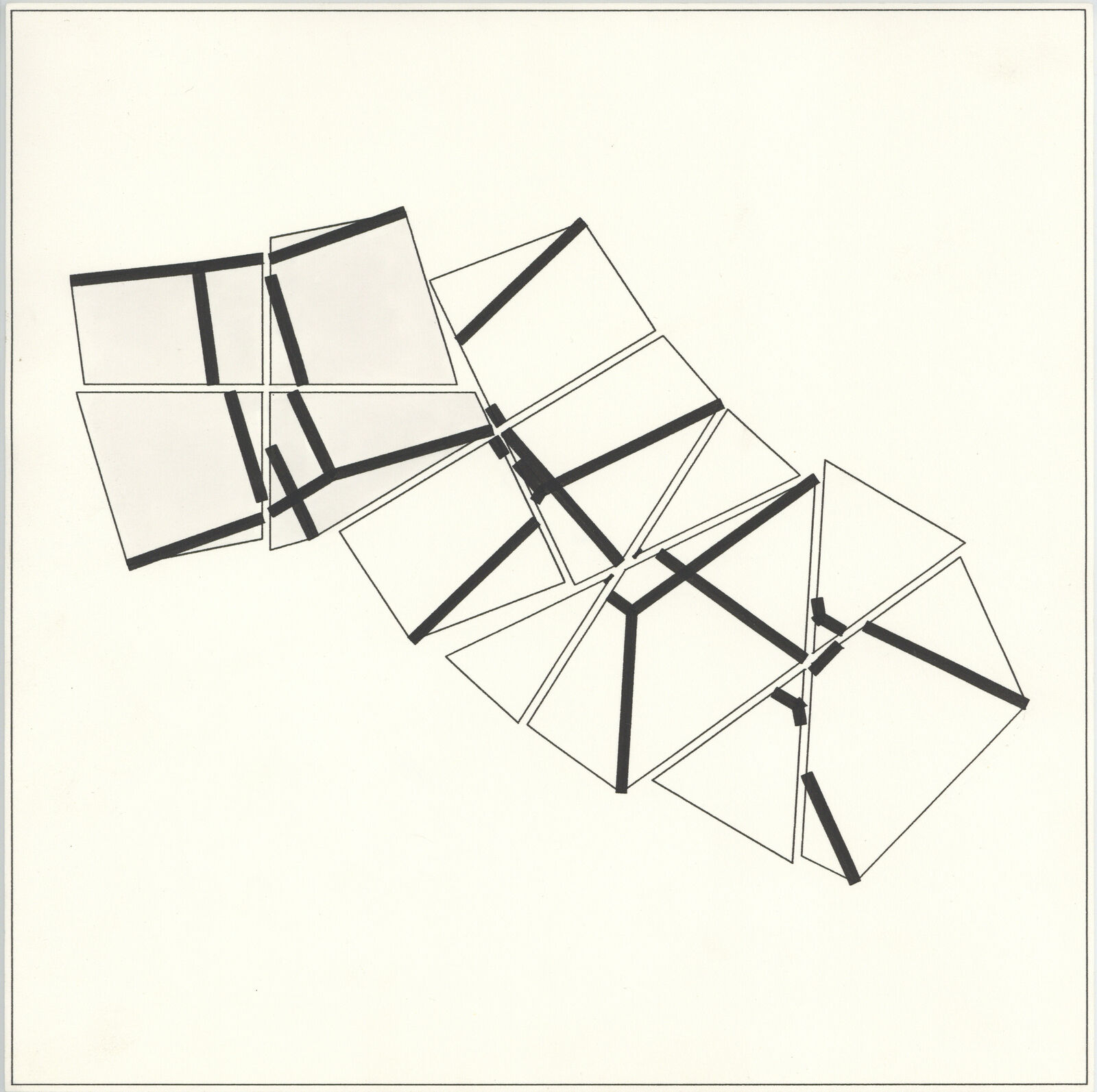 A set of nine black and white drawings of geometric shapes.